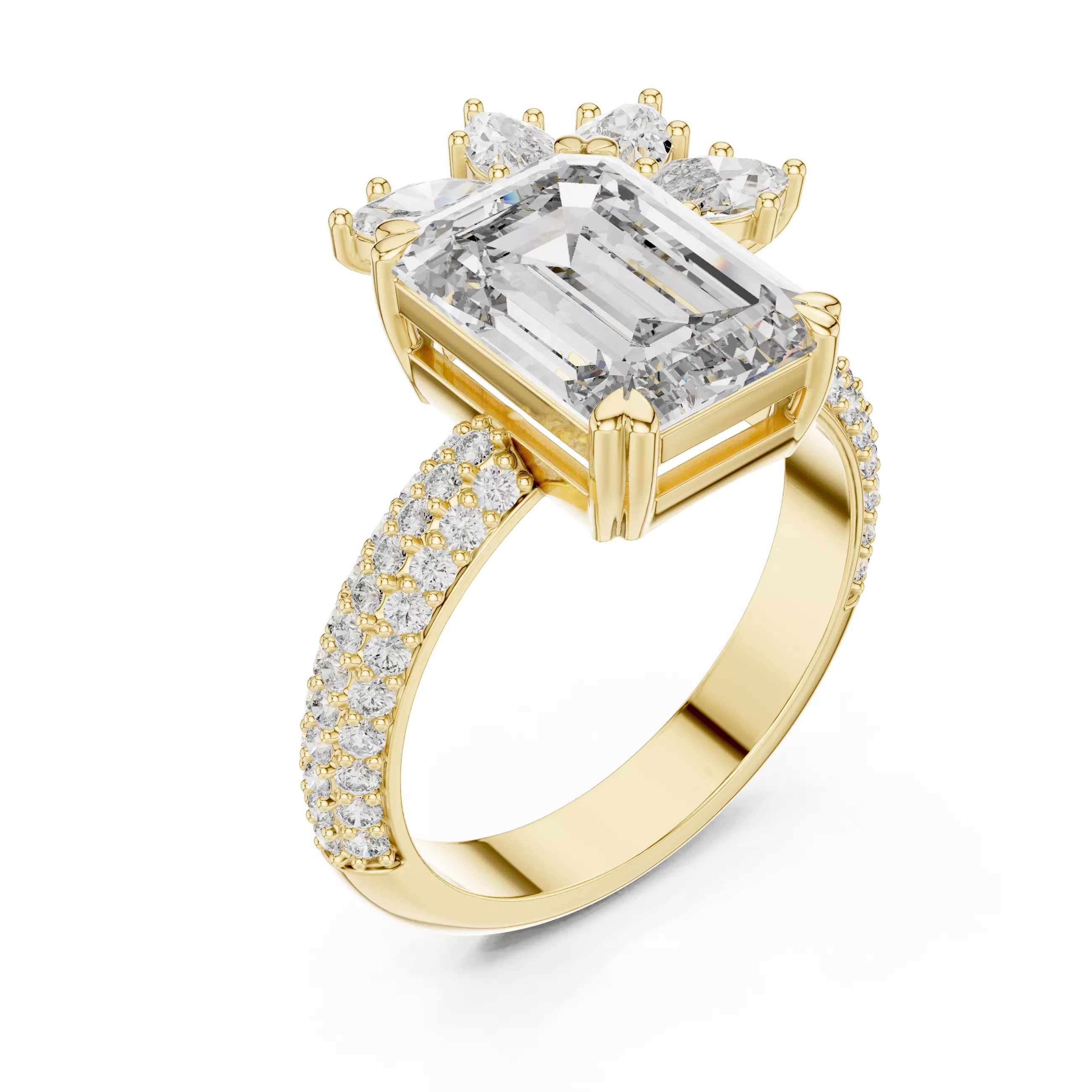 Emerald Diamond Solitaire Ring 3D print model_13
