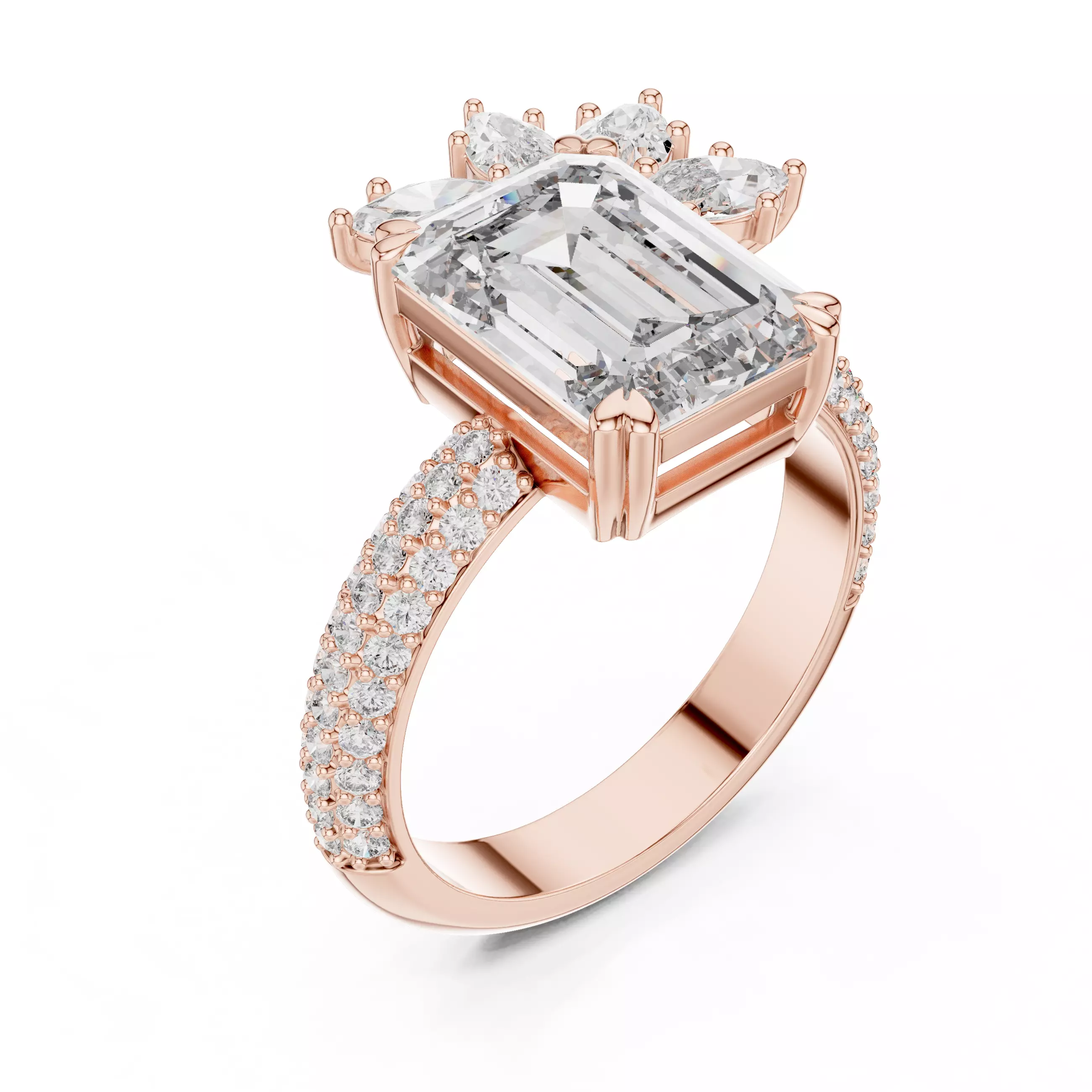 Emerald Diamond Solitaire Ring 3D print model_9