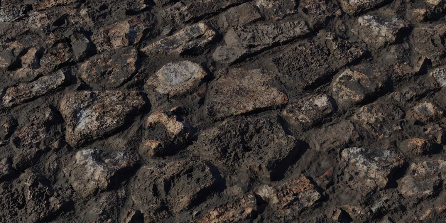 Dark Wet Basalt Riverstone Wall PBR Texture  Texture_1