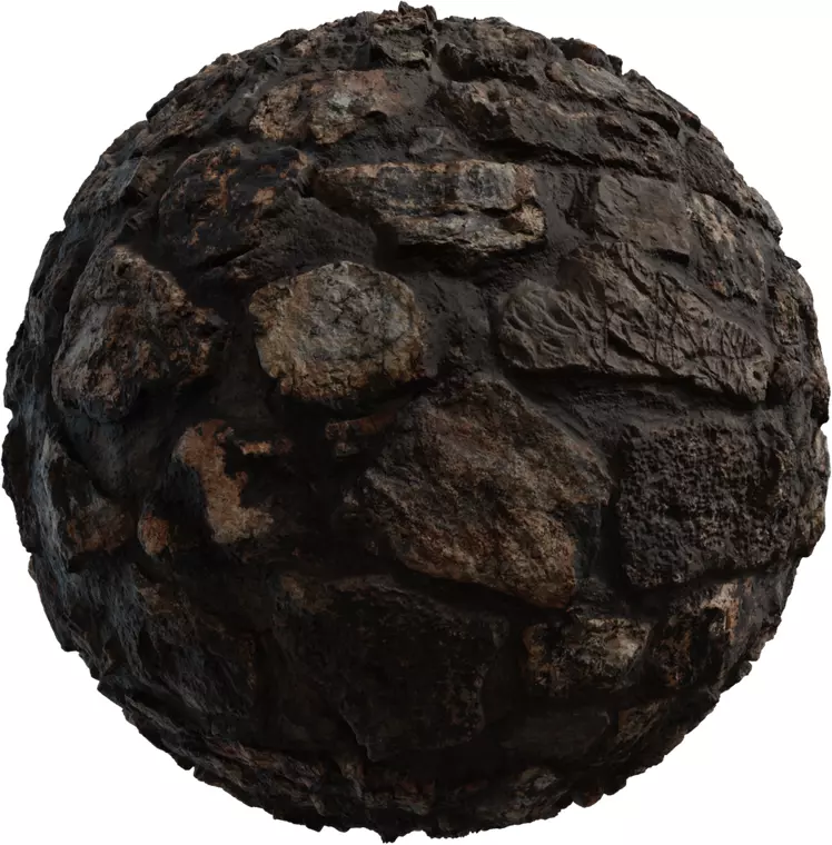 Dark Wet Basalt Riverstone Wall PBR Texture  Texture_0
