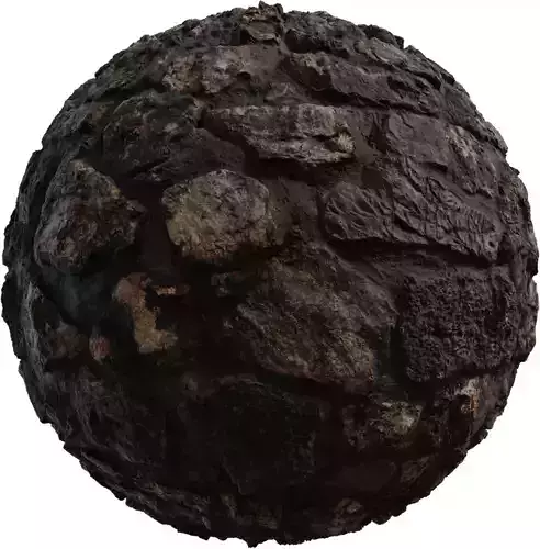 Dark Wet Basalt Riverstone Wall PBR Texture 