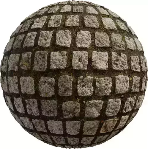 Granite Cobblestone Grid With Moss PBR Texture