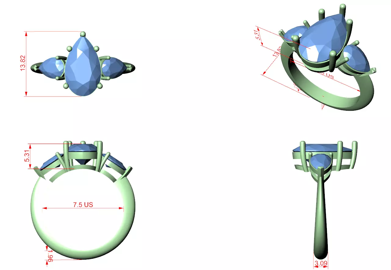 Pear Diamond Solitaire Ring 3D print model_6