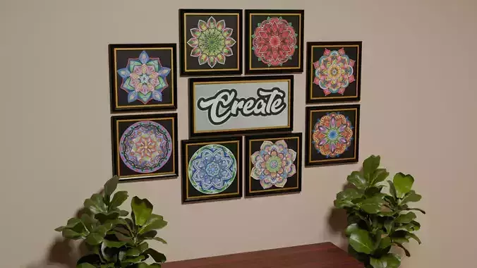 Framed Hand Colored Mandala Wall Art Arrangement