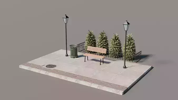 City Street Assets - Urban Sidewalk Corner