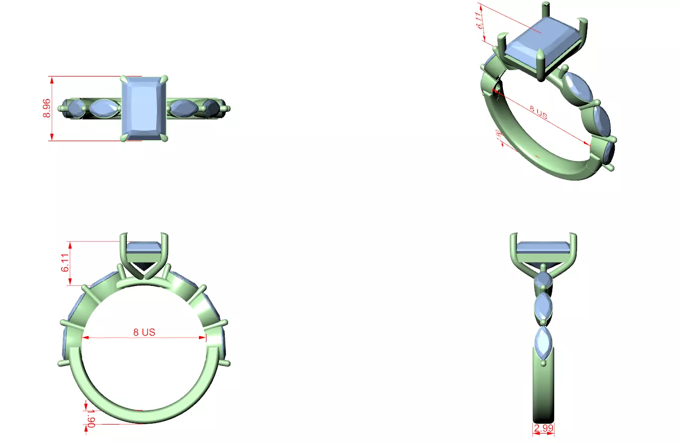 Radiant Diamond Solitaire Ring 3D print model_6