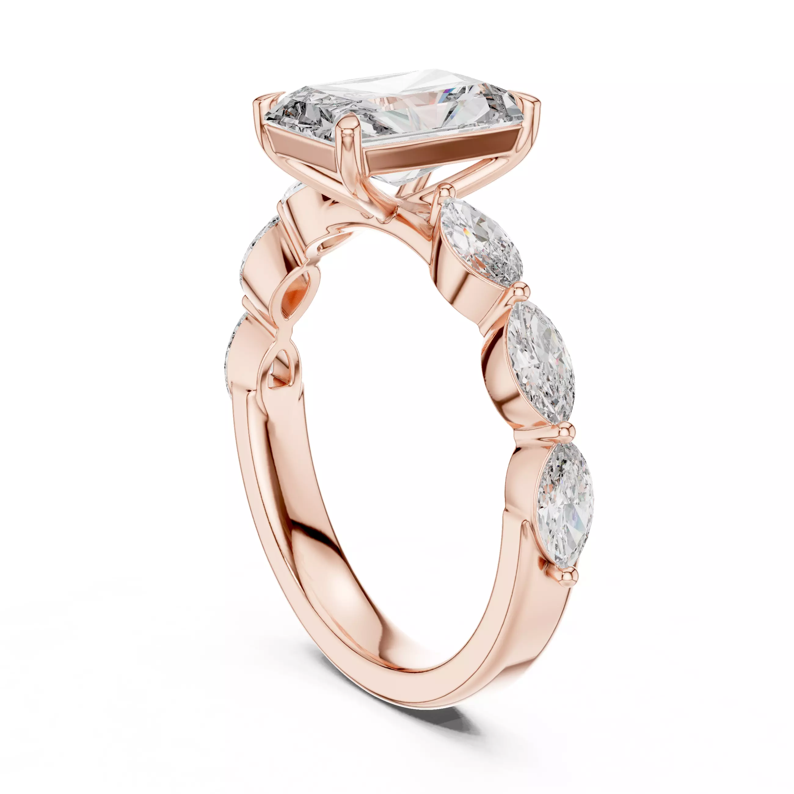 Radiant Diamond Solitaire Ring 3D print model_8