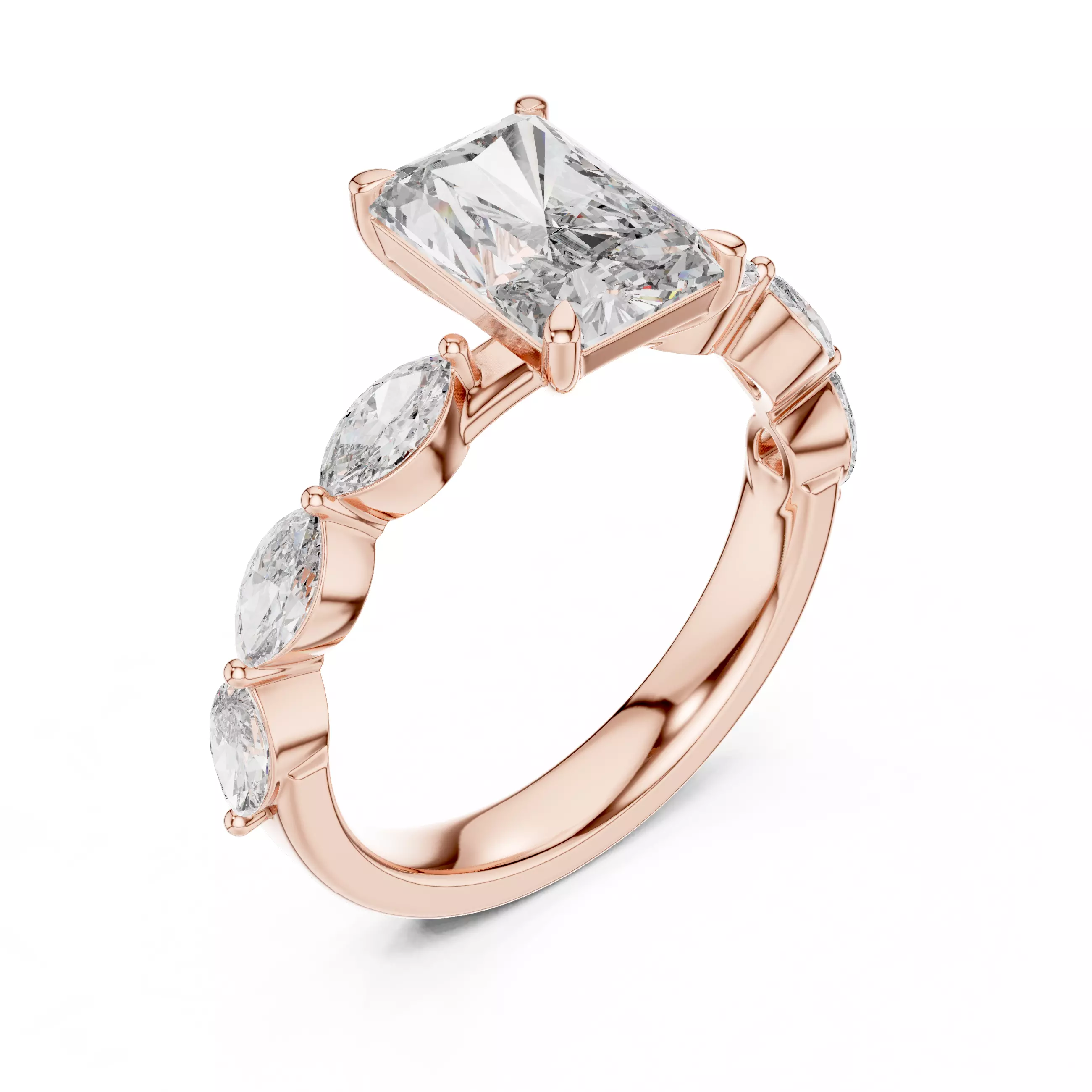 Radiant Diamond Solitaire Ring 3D print model_9
