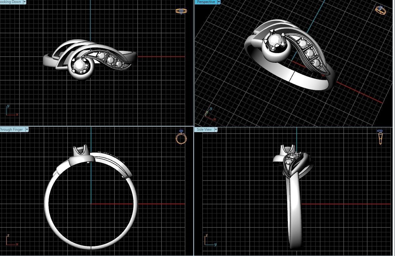 Ring 1 5 diamond gold 3D print model_2