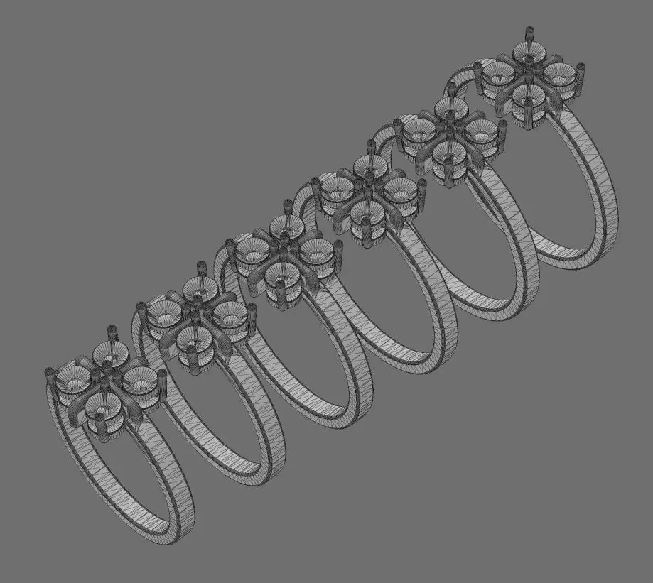 Diamond square cross cluster ring US sizes 5to10 3D print model_14