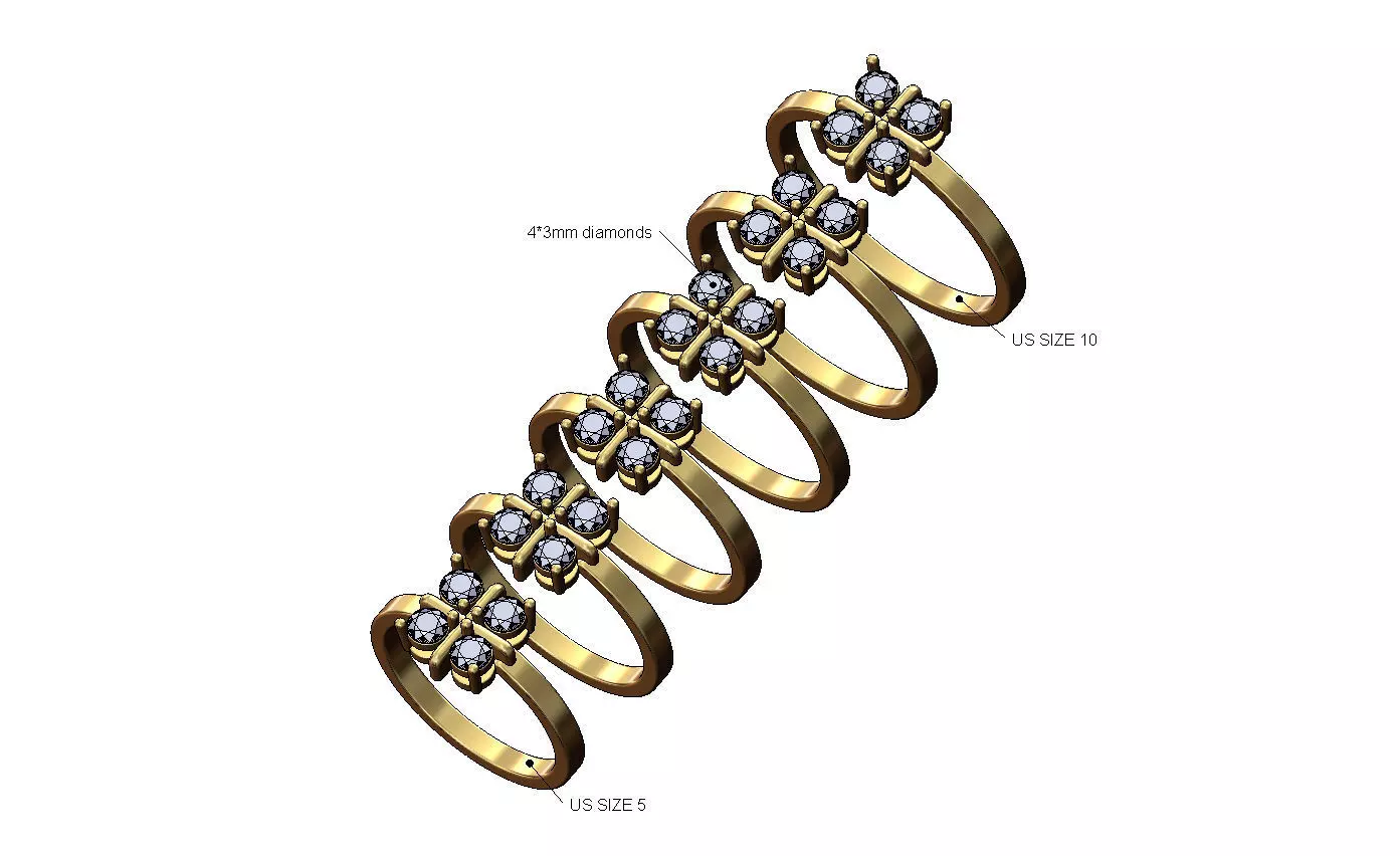 Diamond square cross cluster ring US sizes 5to10 3D print model_0
