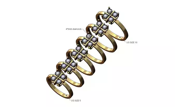 Diamond square cross cluster ring US sizes 5to10