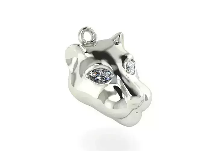 Pendant silver cat with diamond eyes