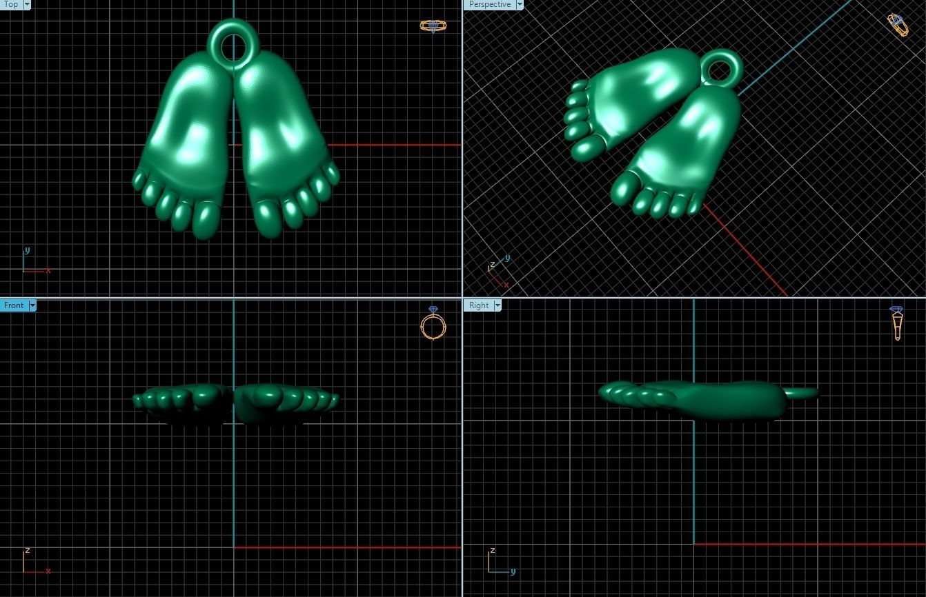 Pendant sterling silver baby feet charm 3D print model_2