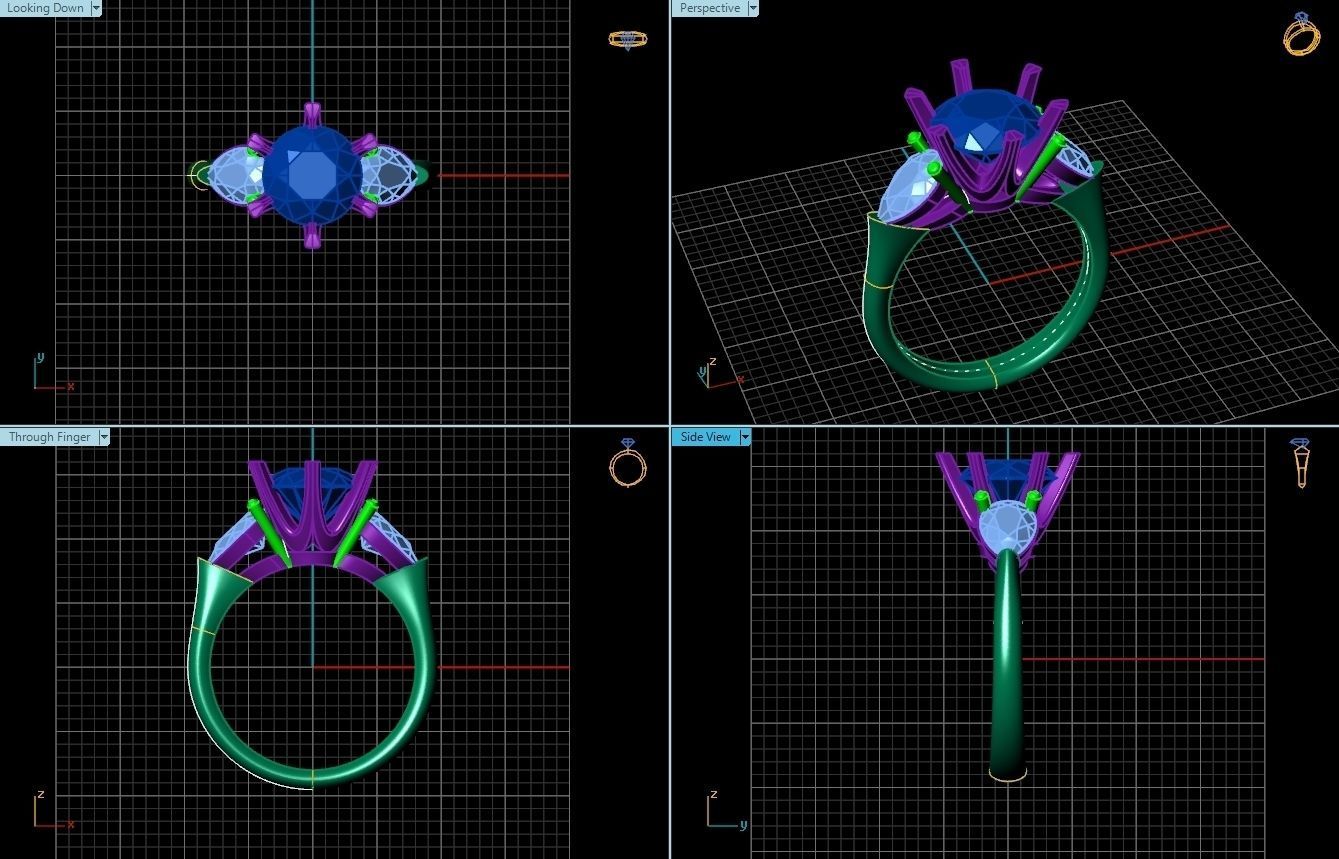 Ring 3 stone 3D print model_2