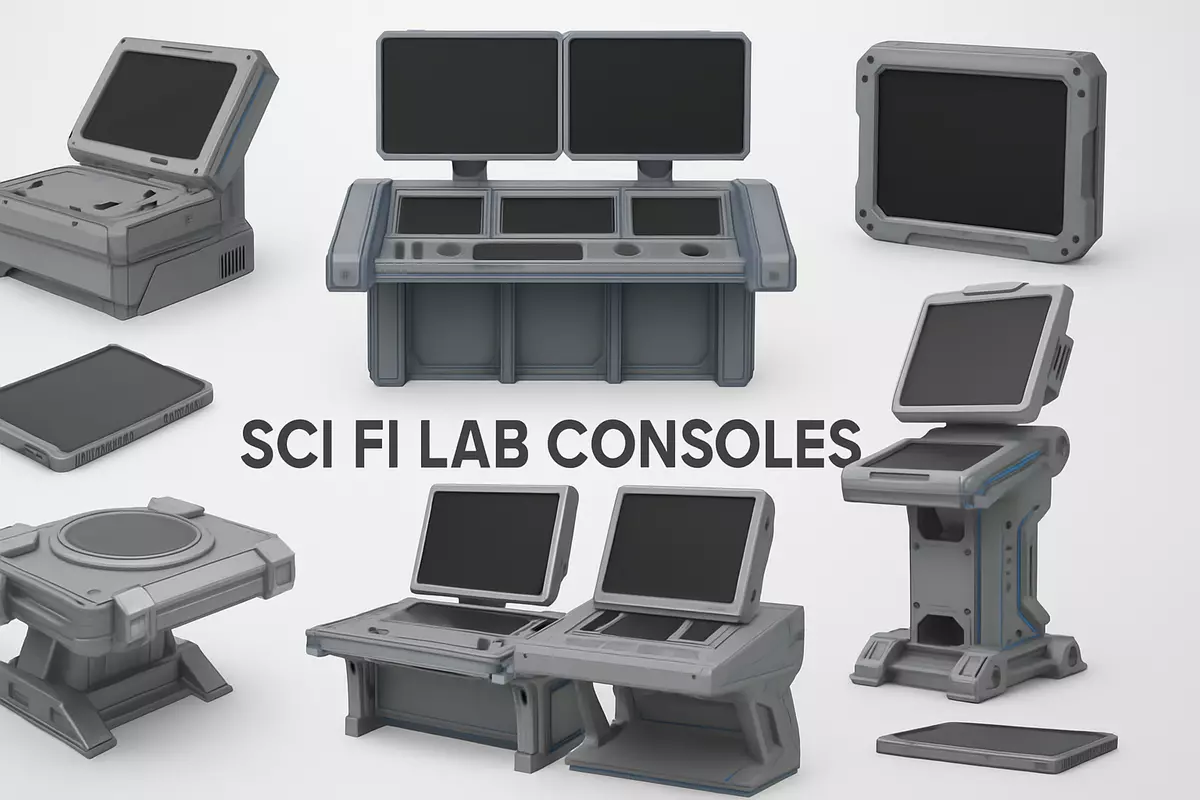 Sci Fi Lab Consoles Low-poly 3D model_0
