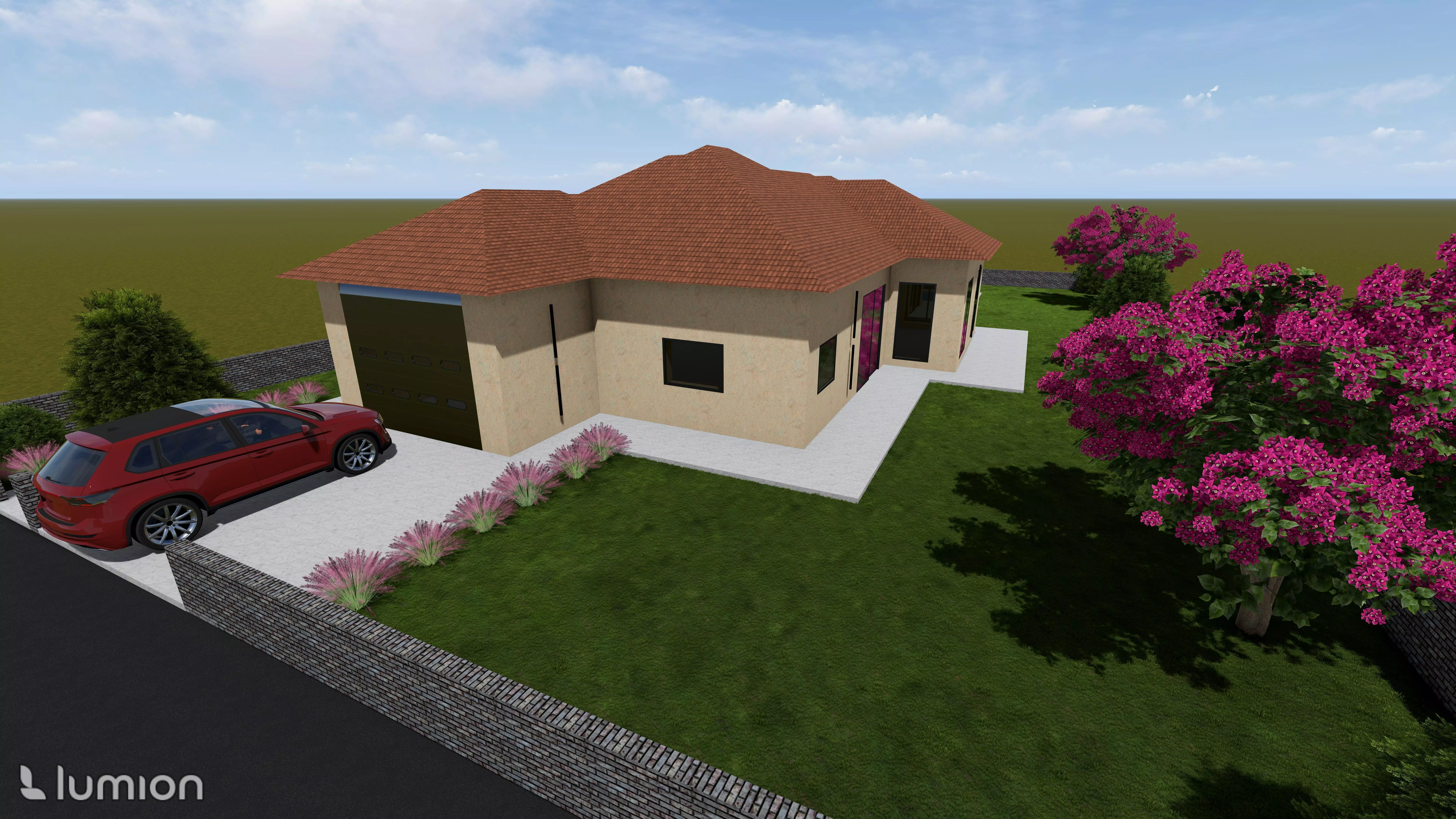 Modern Single-Story Villa Exterior Architectural 3D Model 3D model_0