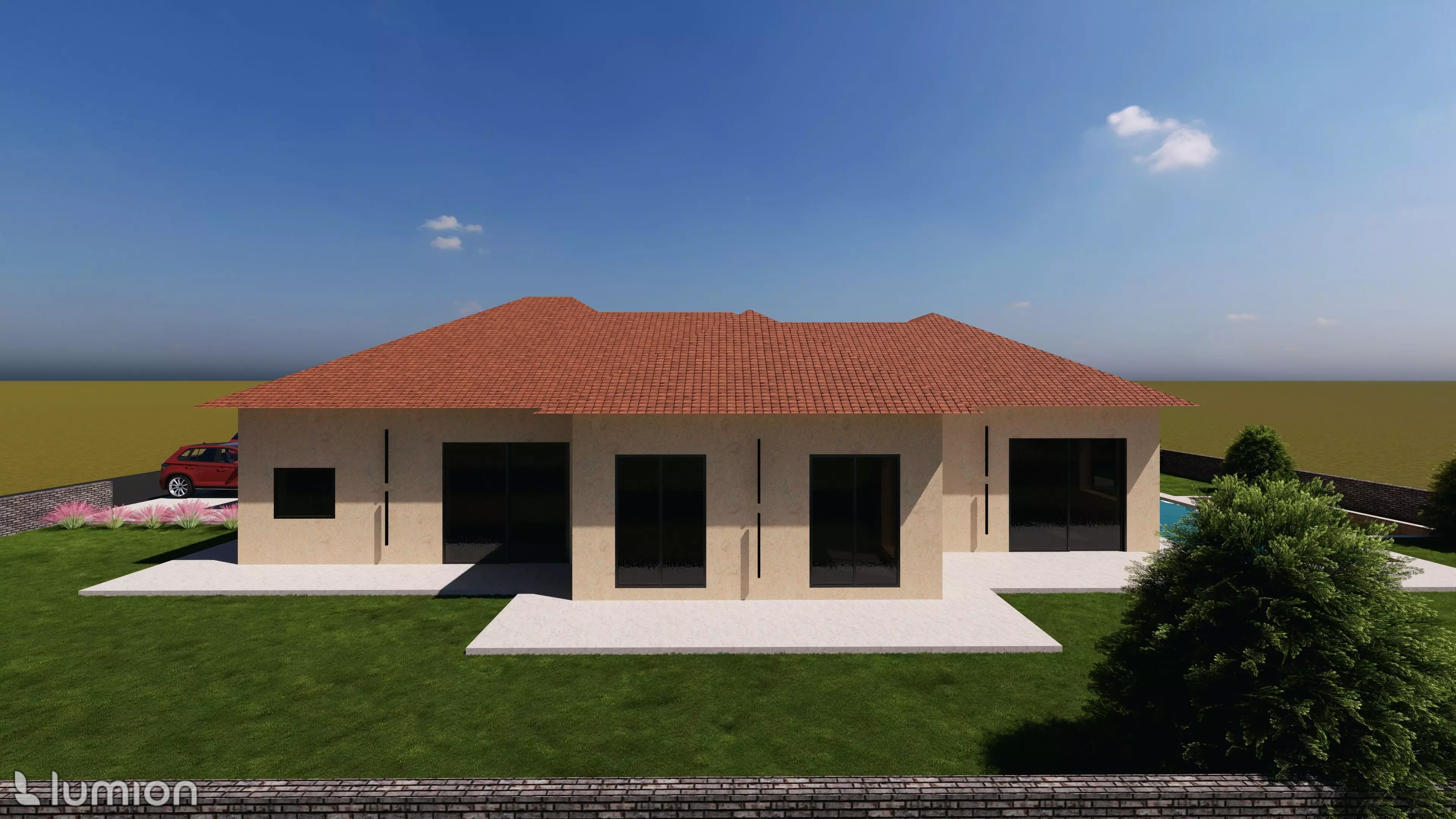 Modern Single-Story Villa Exterior Architectural 3D Model 3D model_4