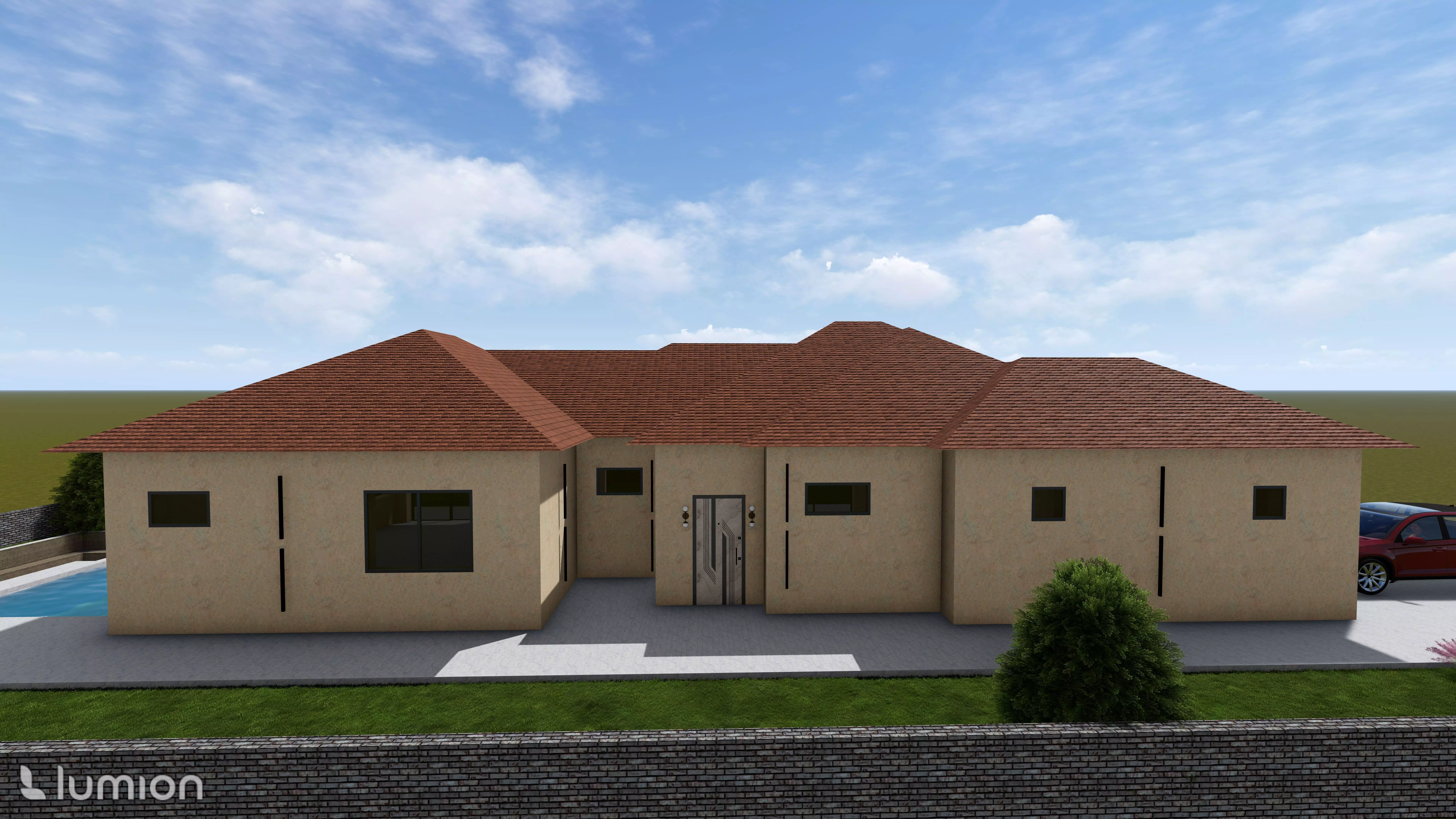 Modern Single-Story Villa Exterior Architectural 3D Model 3D model_3