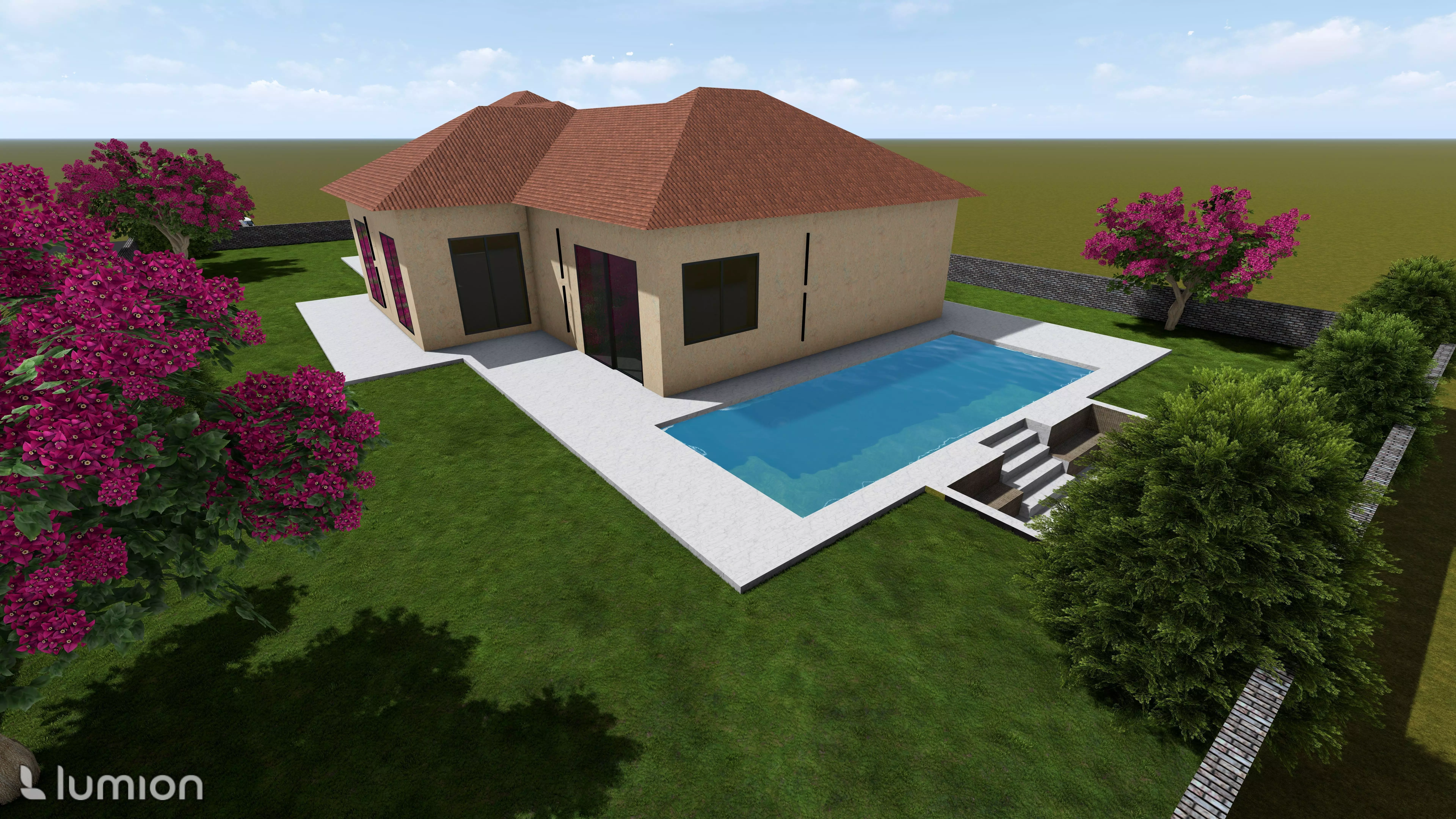 Modern Single-Story Villa Exterior Architectural 3D Model 3D model_1