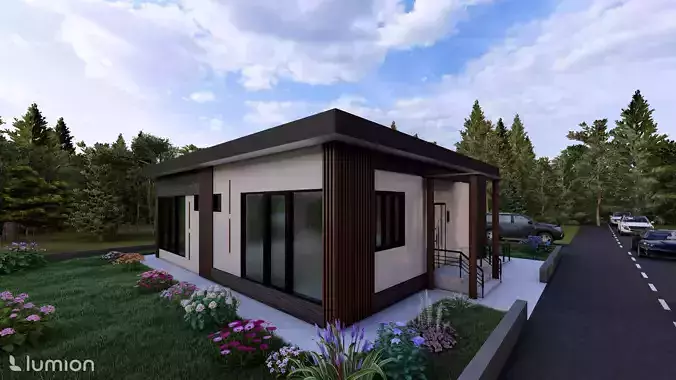 Modern Small House Minimalist One-Story Home Exterior 3D Model