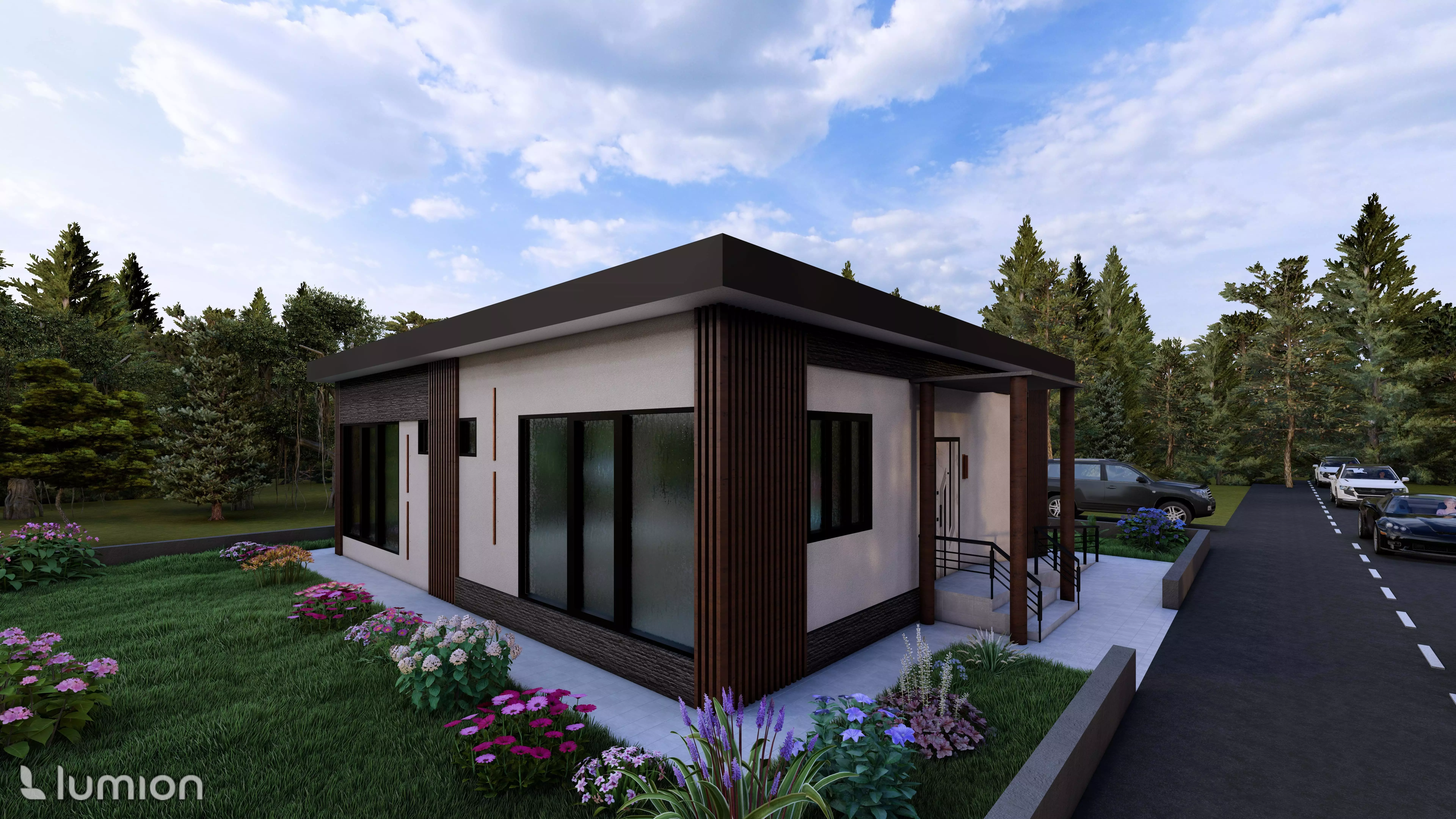Modern Small House Minimalist One-Story Home Exterior 3D Model 3D model_0