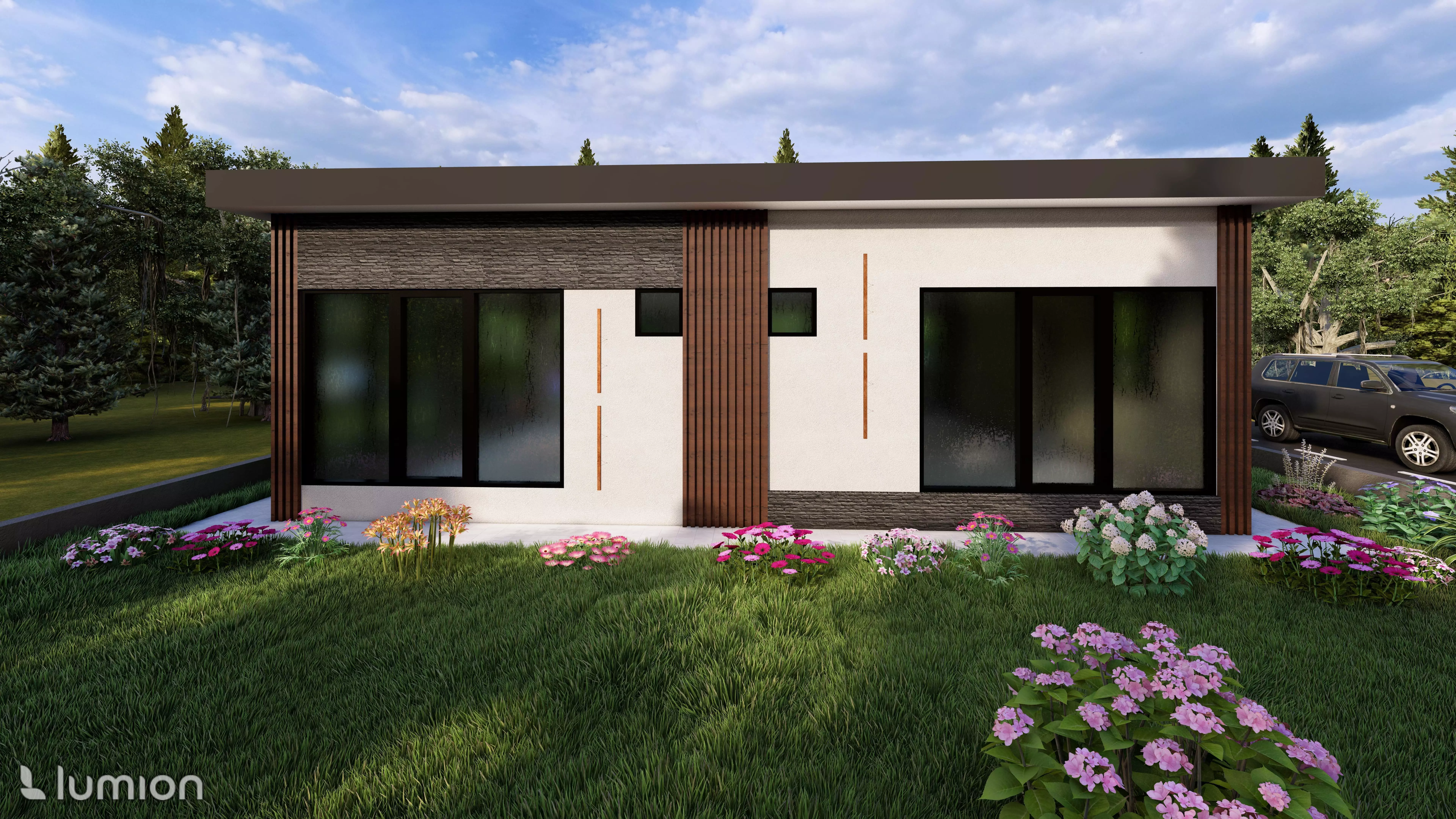 Modern Small House Minimalist One-Story Home Exterior 3D Model 3D model_5