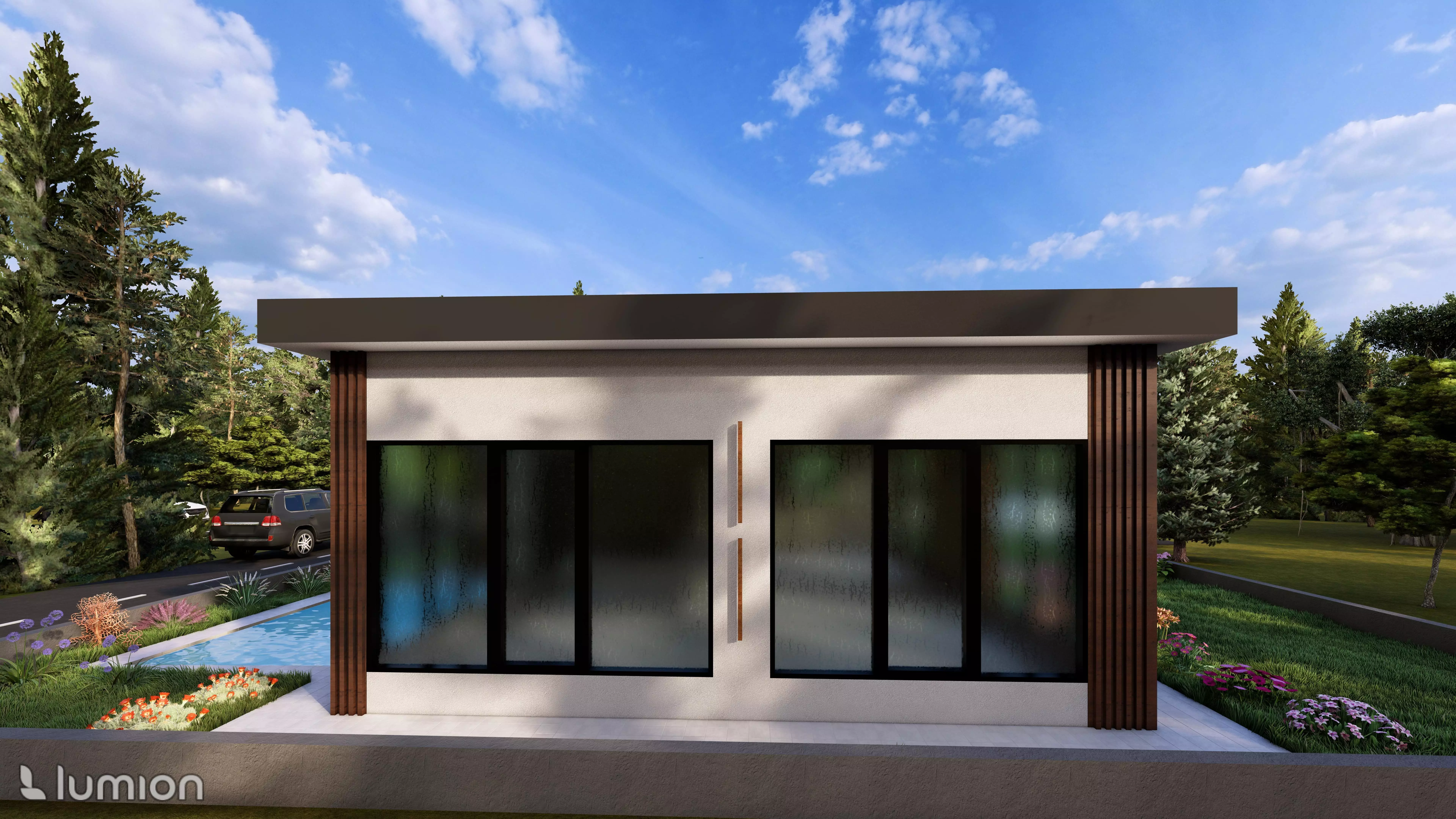 Modern Small House Minimalist One-Story Home Exterior 3D Model 3D model_4