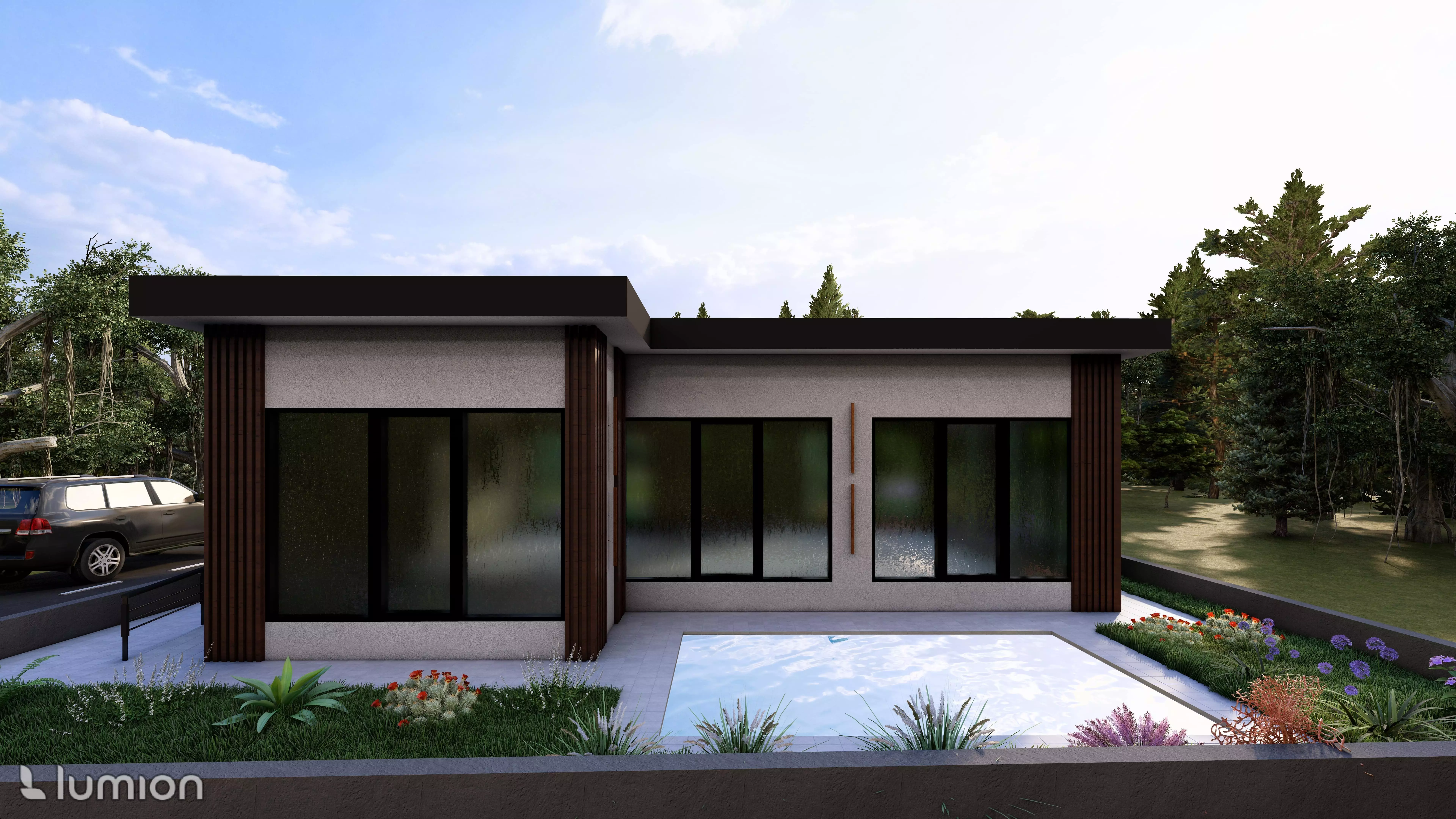 Modern Small House Minimalist One-Story Home Exterior 3D Model 3D model_3