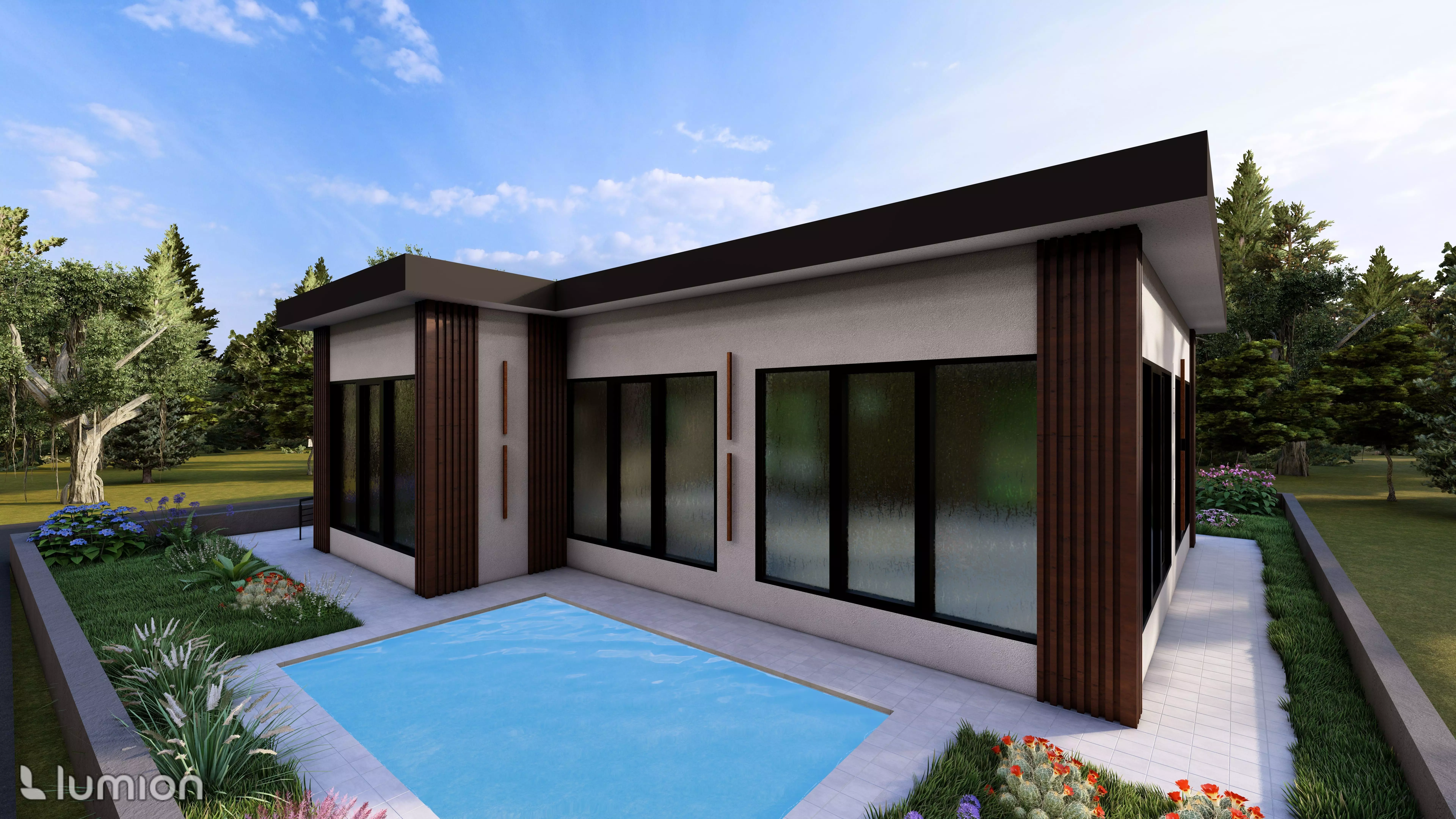 Modern Small House Minimalist One-Story Home Exterior 3D Model 3D model_2