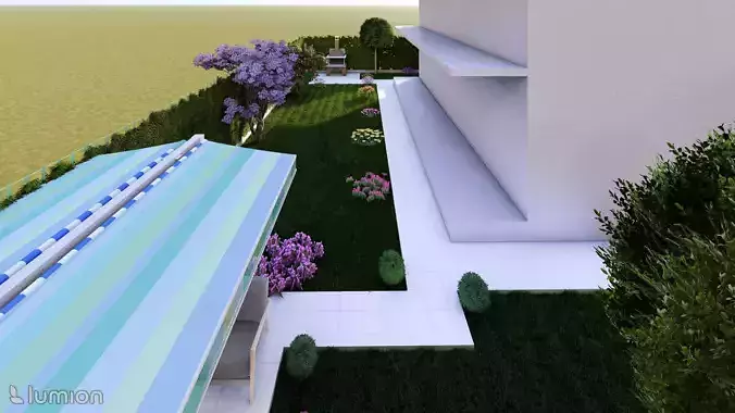 Modern Backyard Garden Scene  BBQ Fireplace Landscaping 