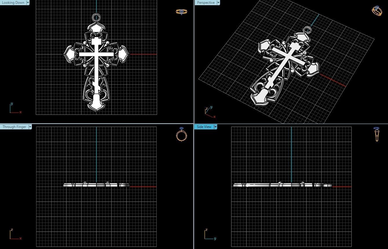 Cross 5 ornate gold pendant 3D print model_1