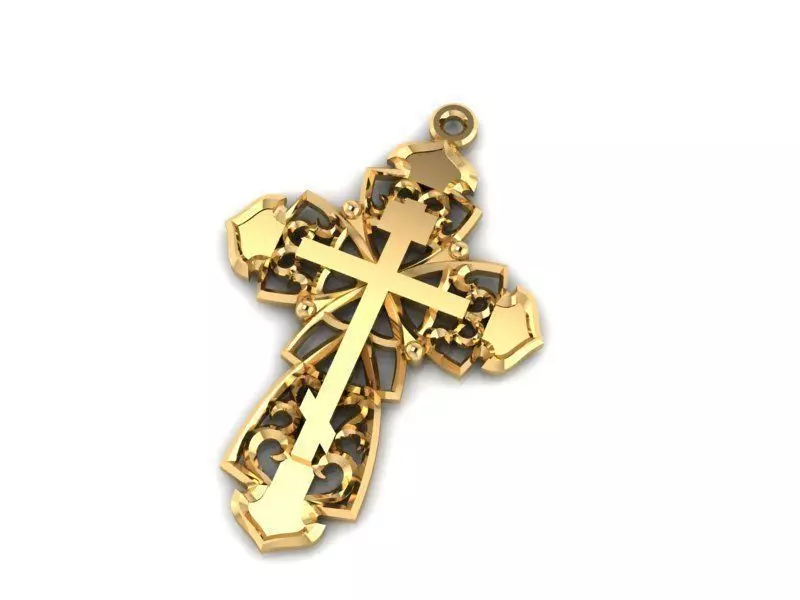 Cross 5 ornate gold pendant 3D print model_0