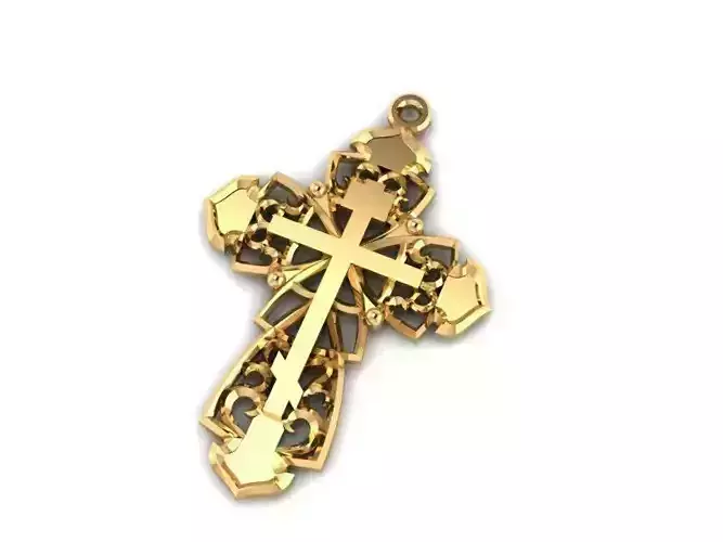 Cross 5 ornate gold pendant