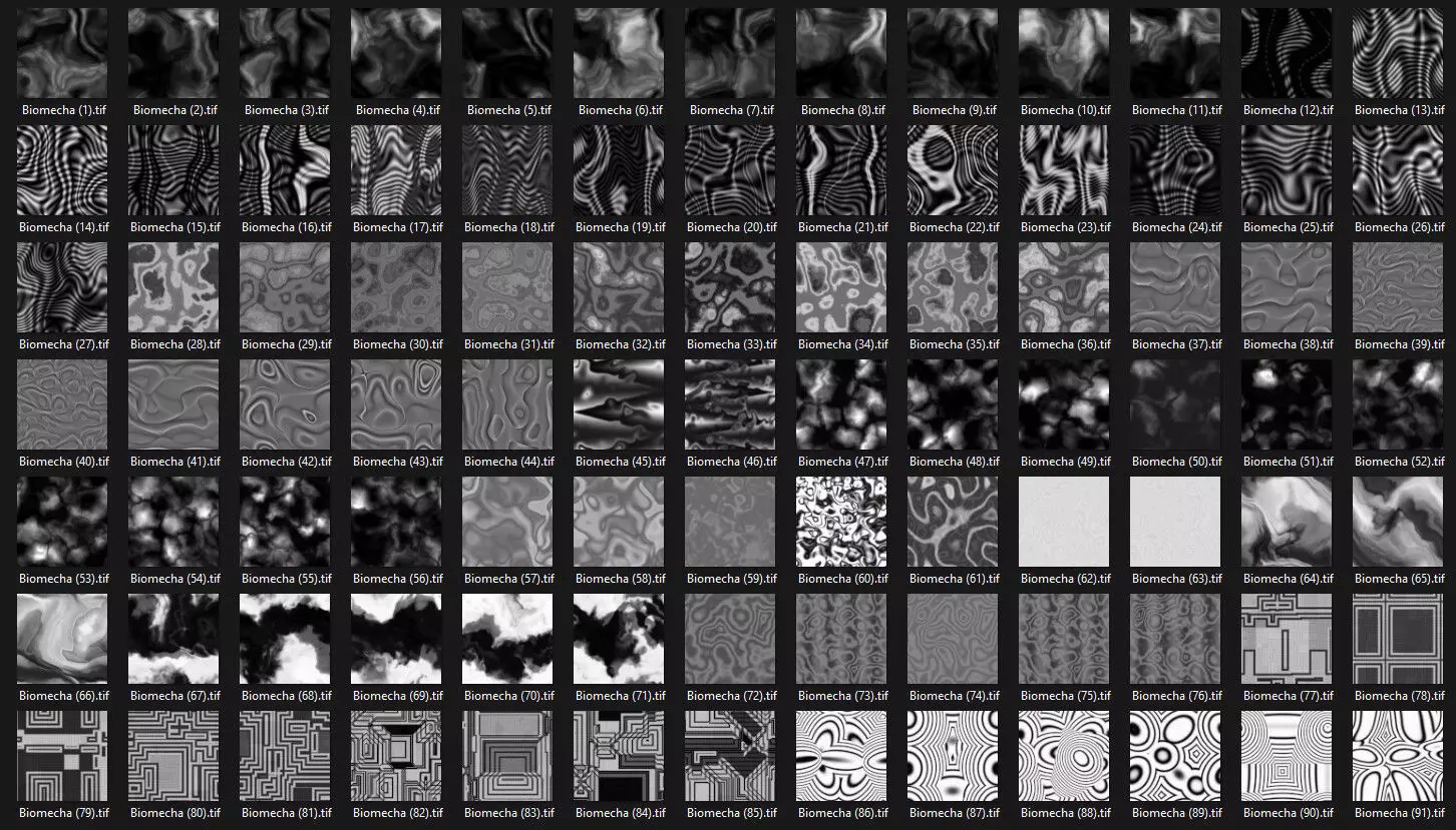 BIOMECHA FRACTURE - 90 Tileable Alphas ZBrush-Blender-Substance Texture_7