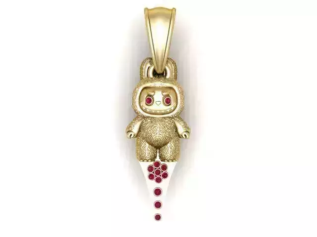 Cute Monster on Pizza Slice Pendant 3D Printable Model