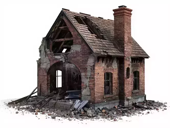 Destroyed Brick House 3D Model War Ruin Prop