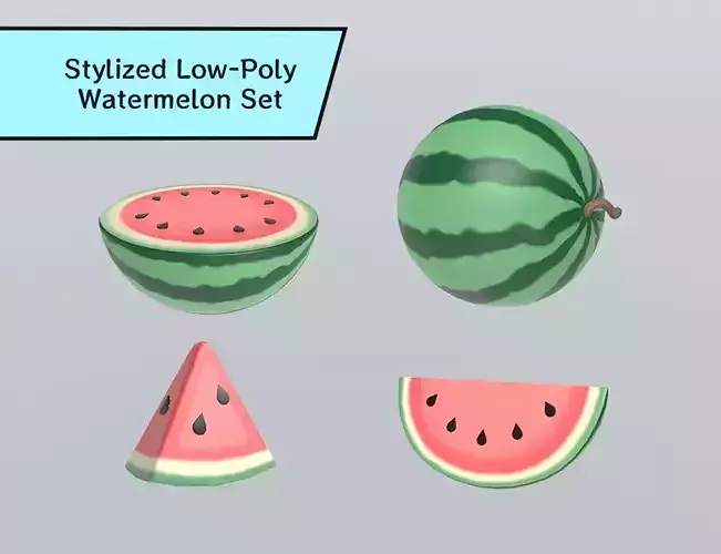 Stylized Low-Poly Watermelon Set