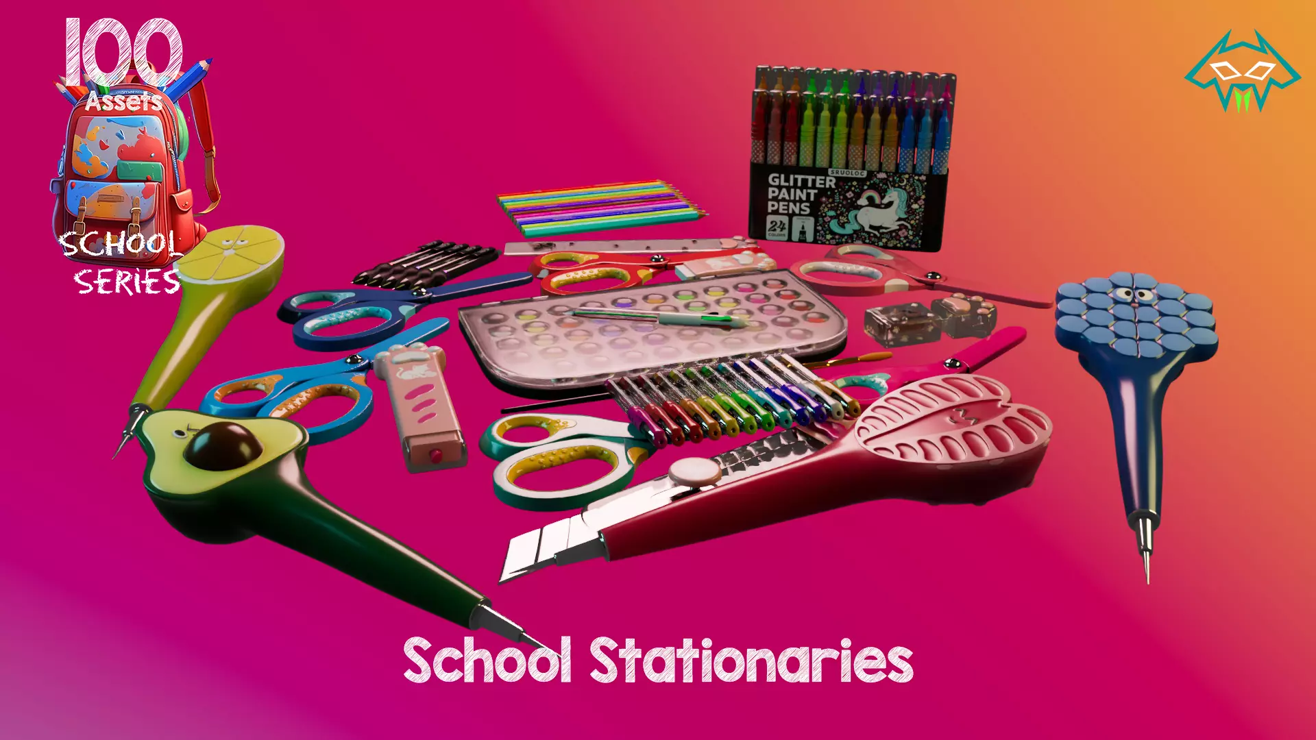 School Stationaries- 100 Assets - School Series Low-poly 3D model_0
