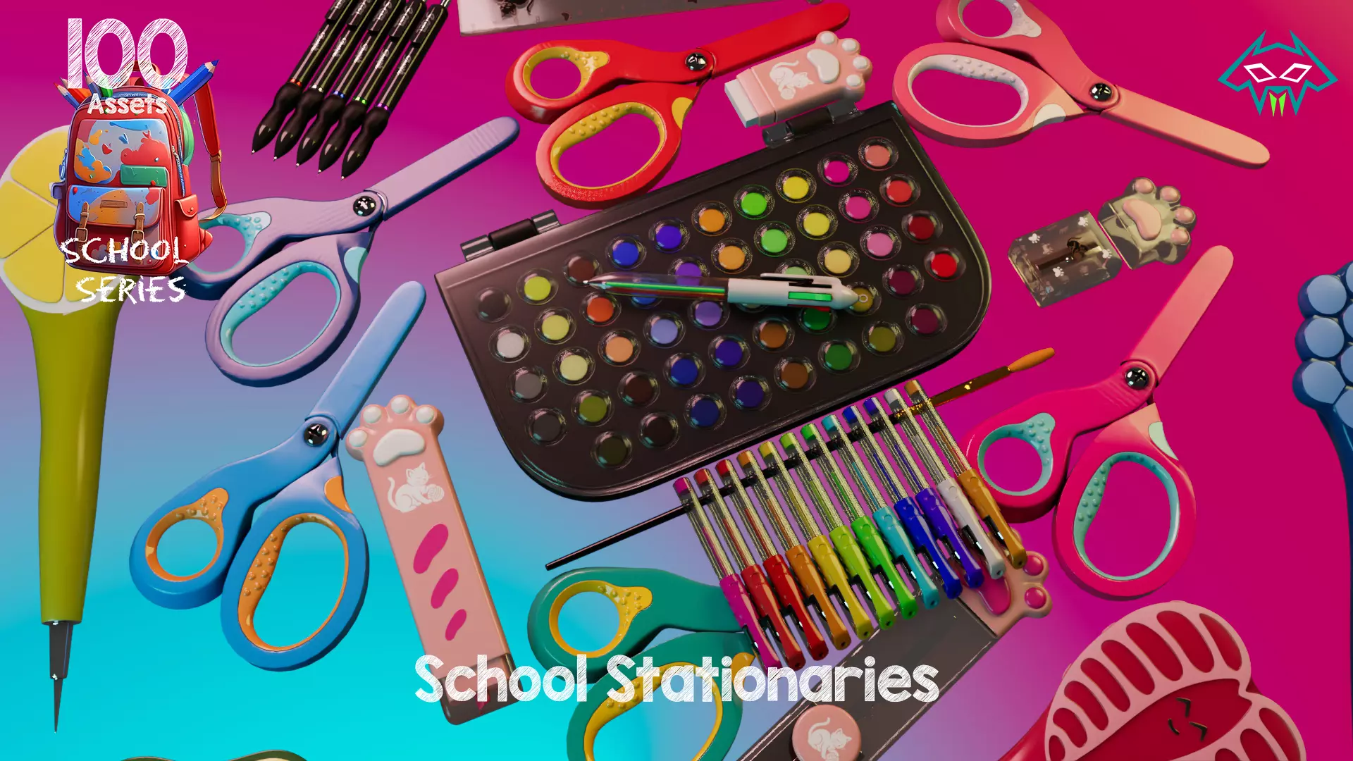 School Stationaries- 100 Assets - School Series Low-poly 3D model_1