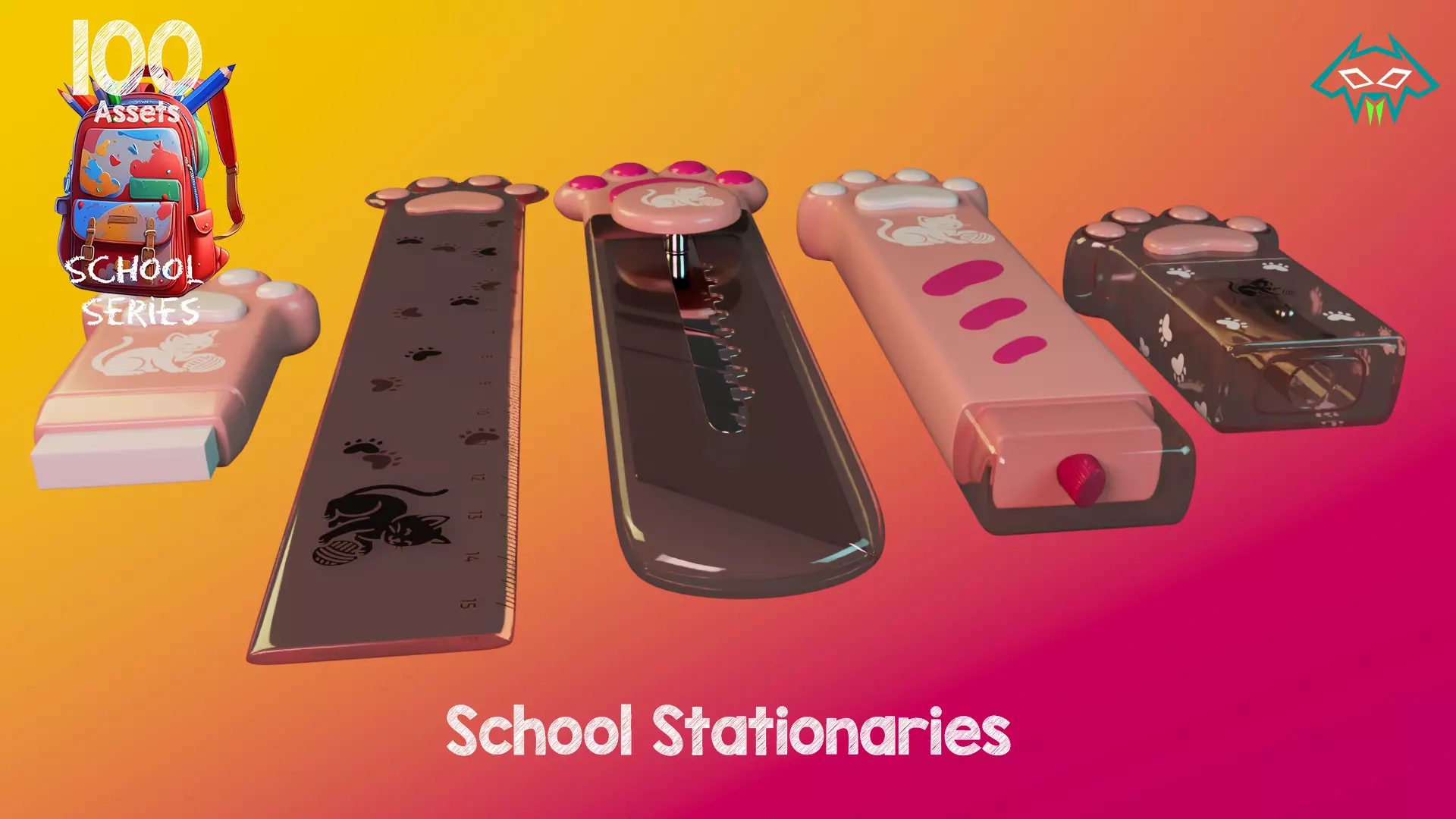 School Stationaries- 100 Assets - School Series Low-poly 3D model_9