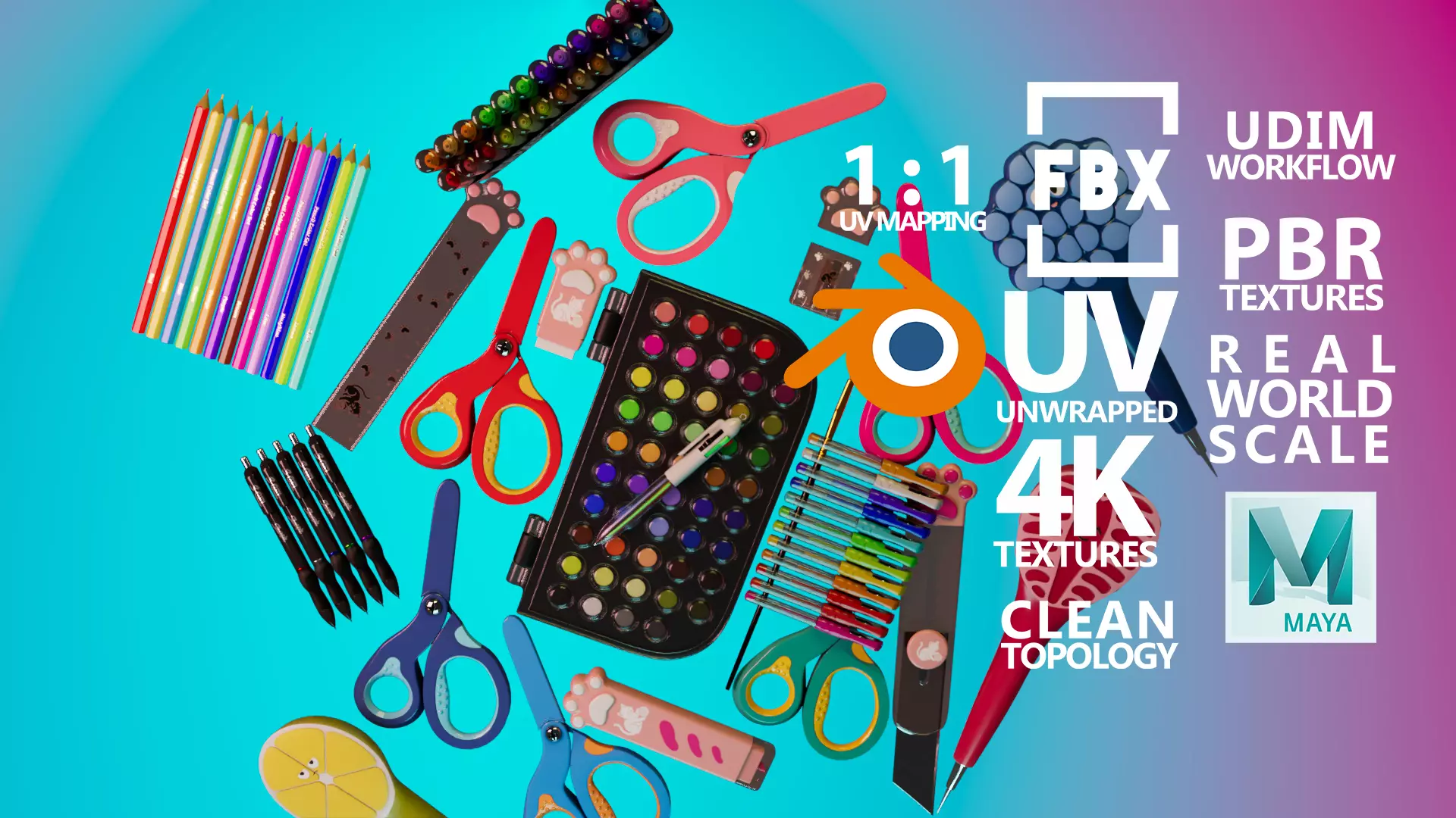 School Stationaries- 100 Assets - School Series Low-poly 3D model_11