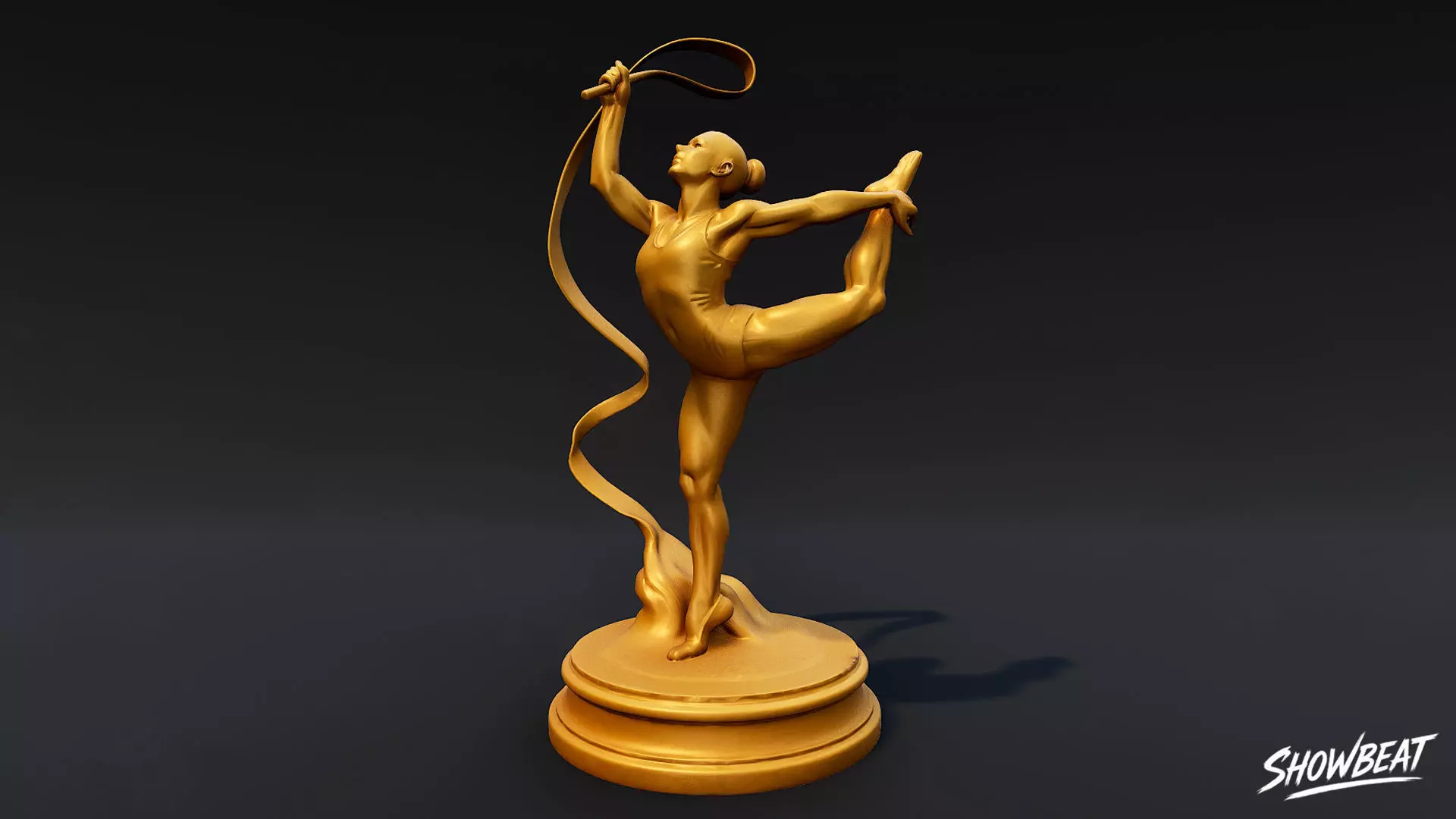 Golden Rhythmic Gymnastics Statue Low-poly 3D model_0
