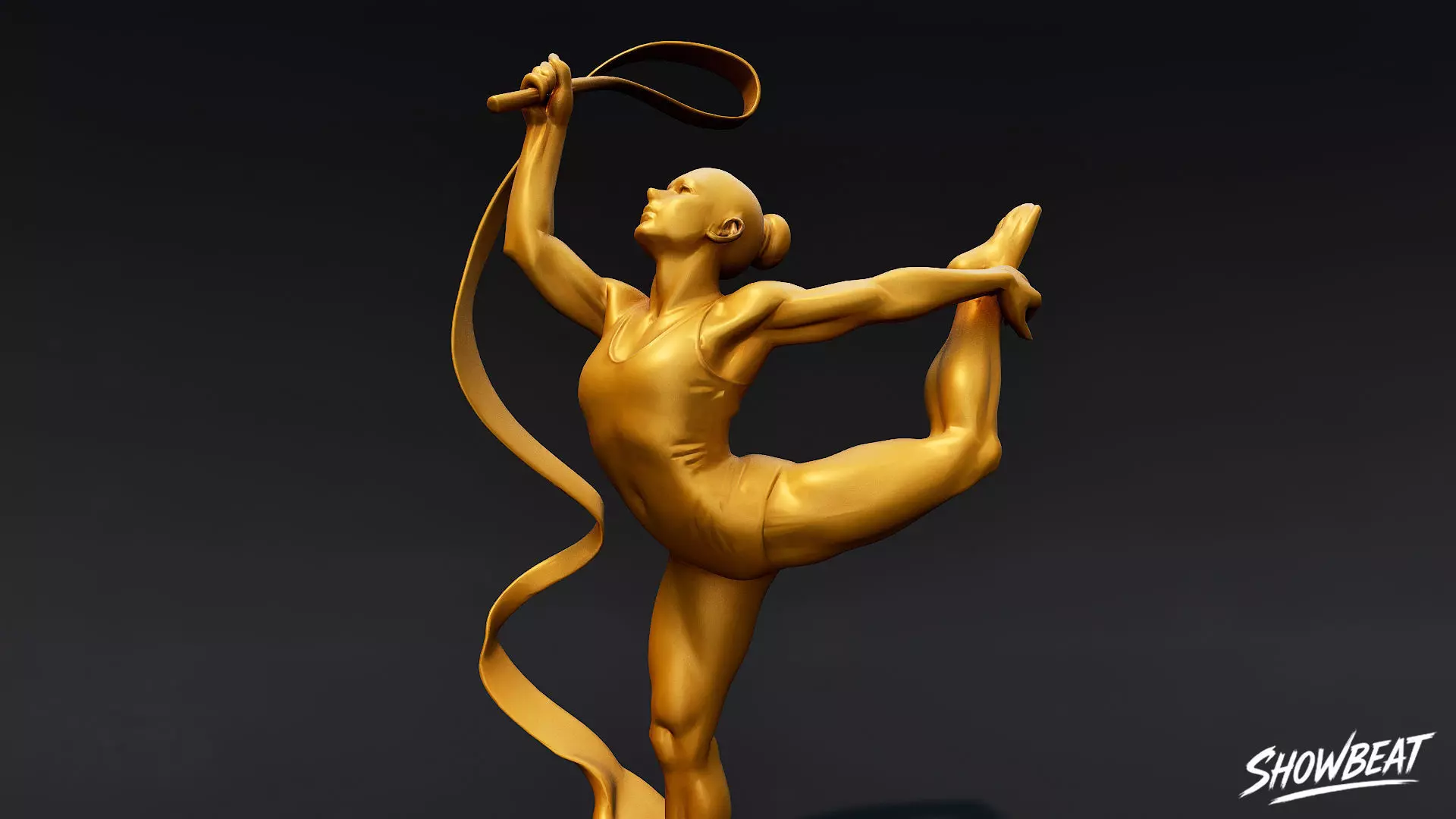 Golden Rhythmic Gymnastics Statue Low-poly 3D model_5