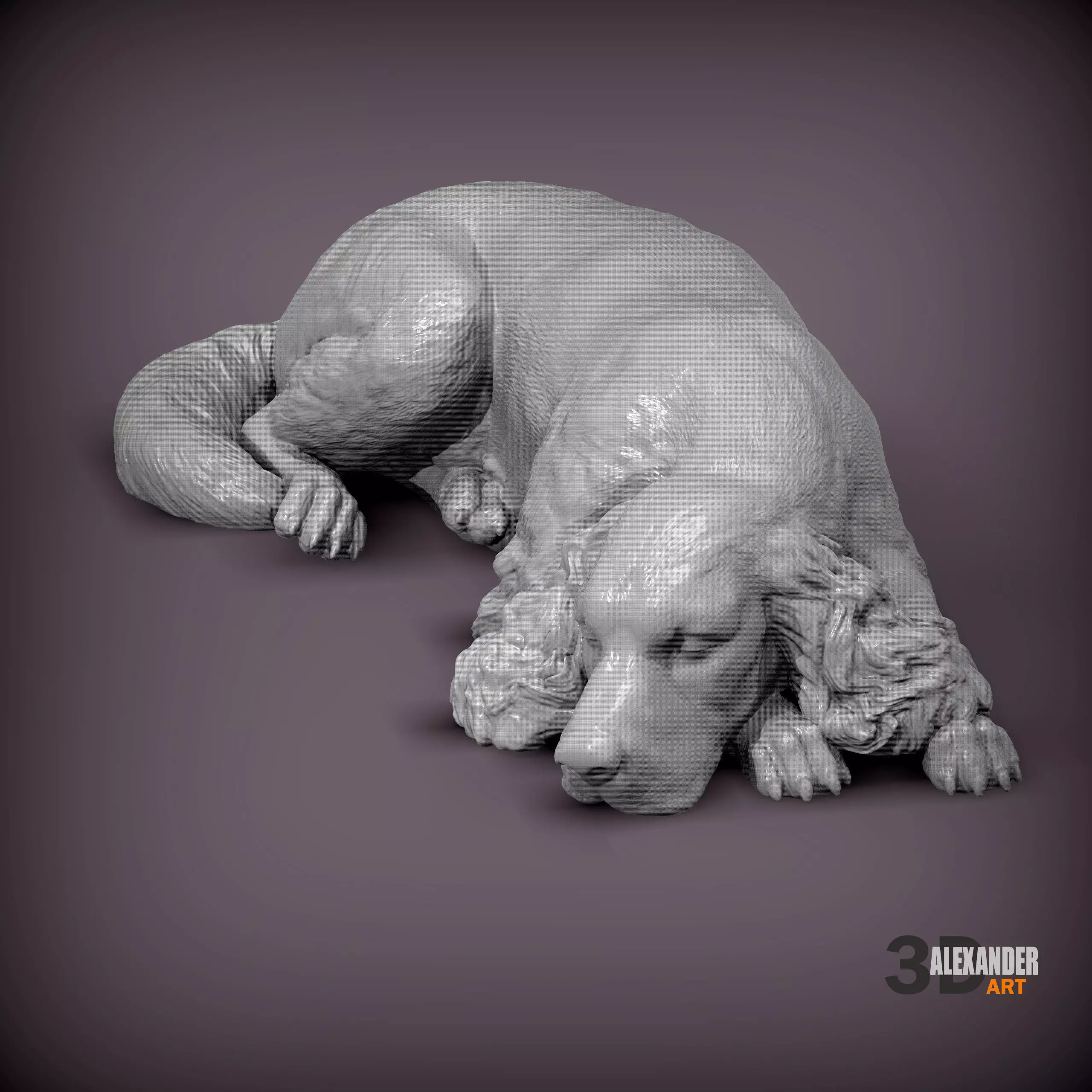 English Cocker Spaniel sleeping 3D print model_0