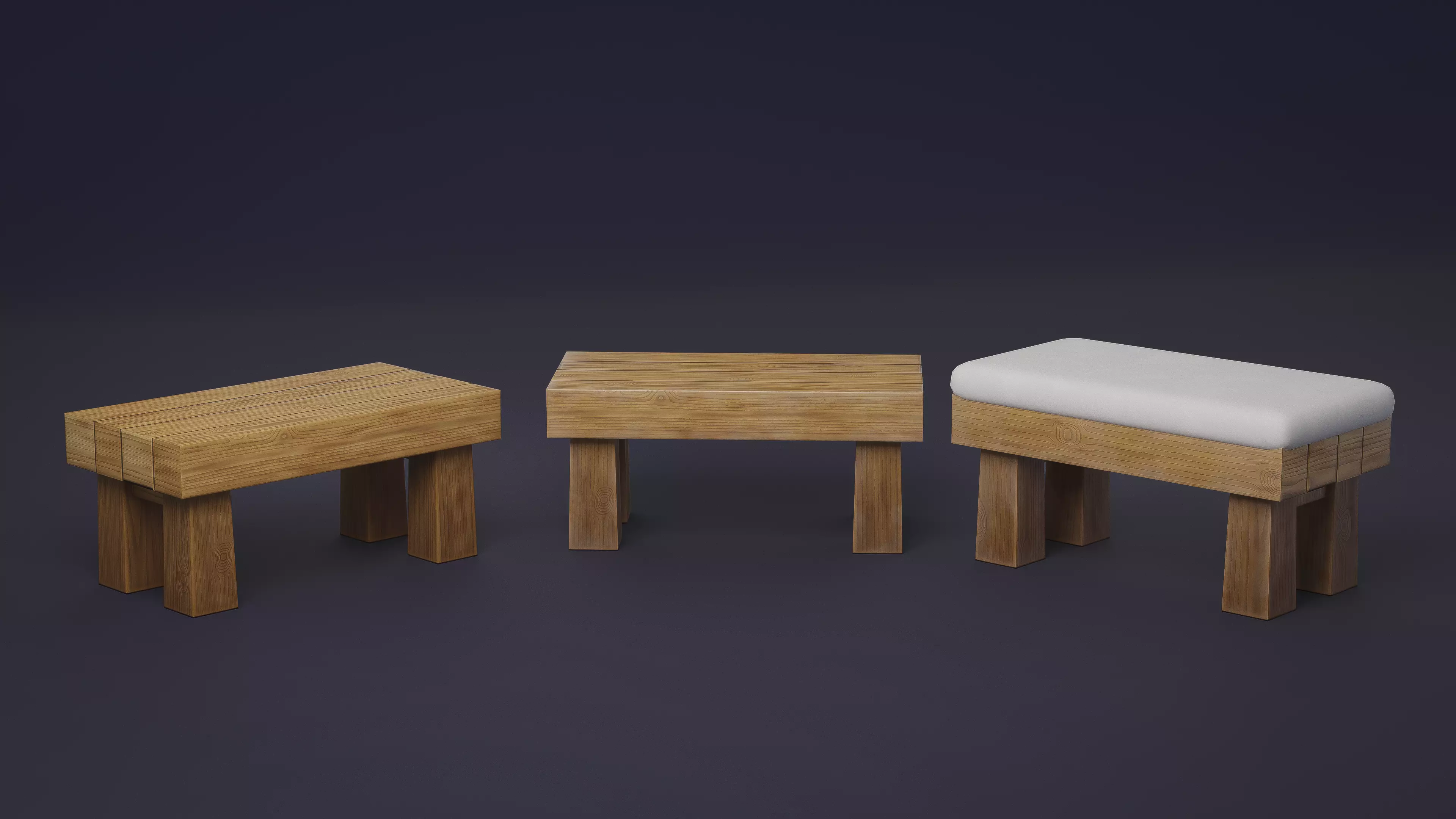 Stylized Wooden Bench Low-poly 3D model_2