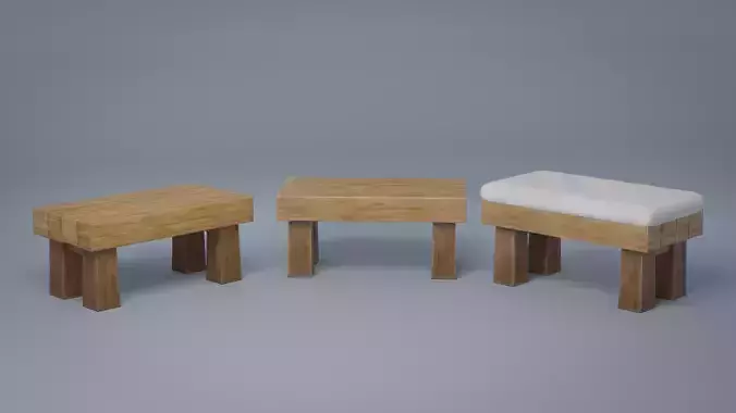 Stylized Wooden Bench Low-poly 3D model Stylized Wooden Bench Low-poly 3D model
