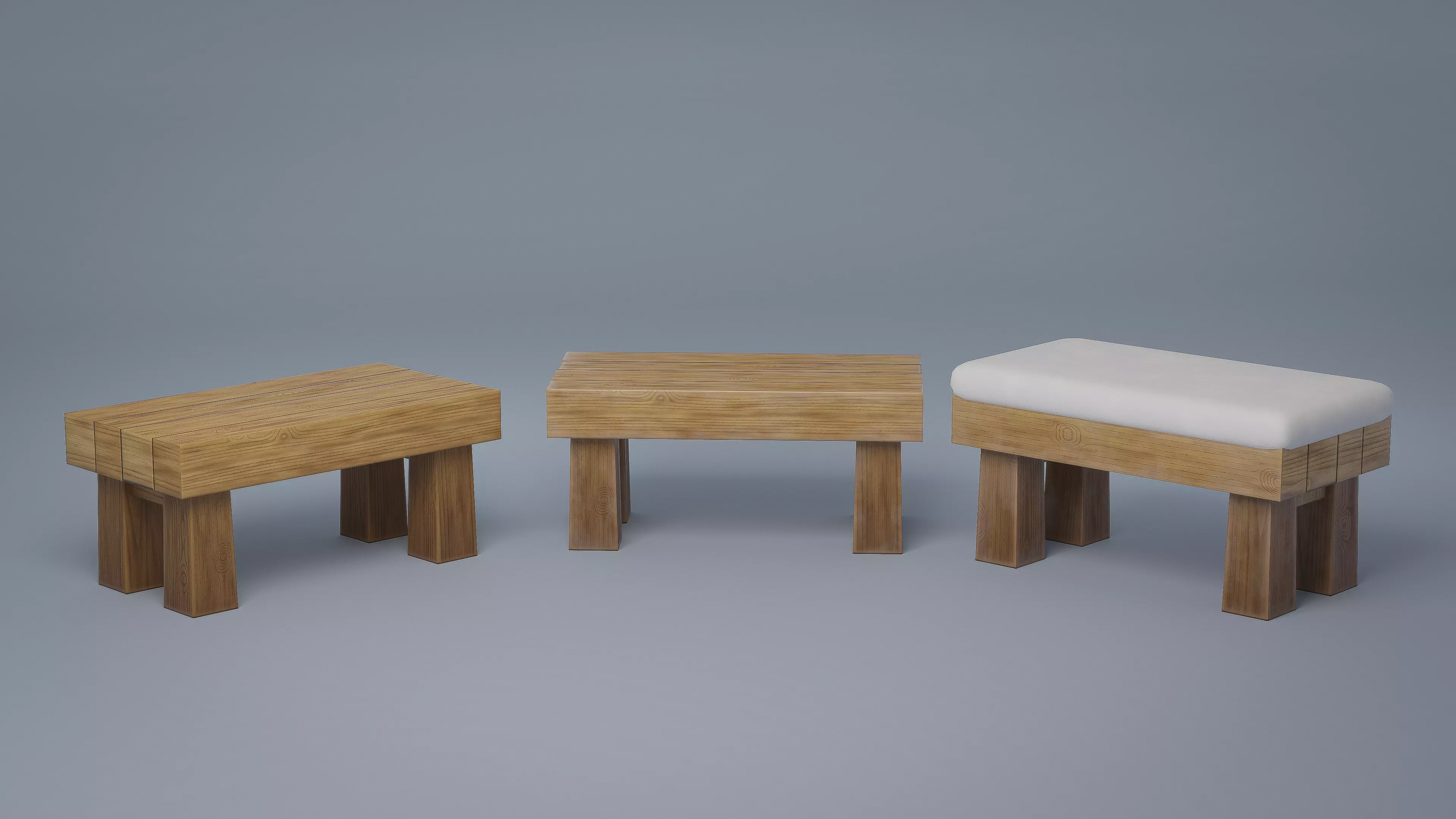 Stylized Wooden Bench Low-poly 3D model_0