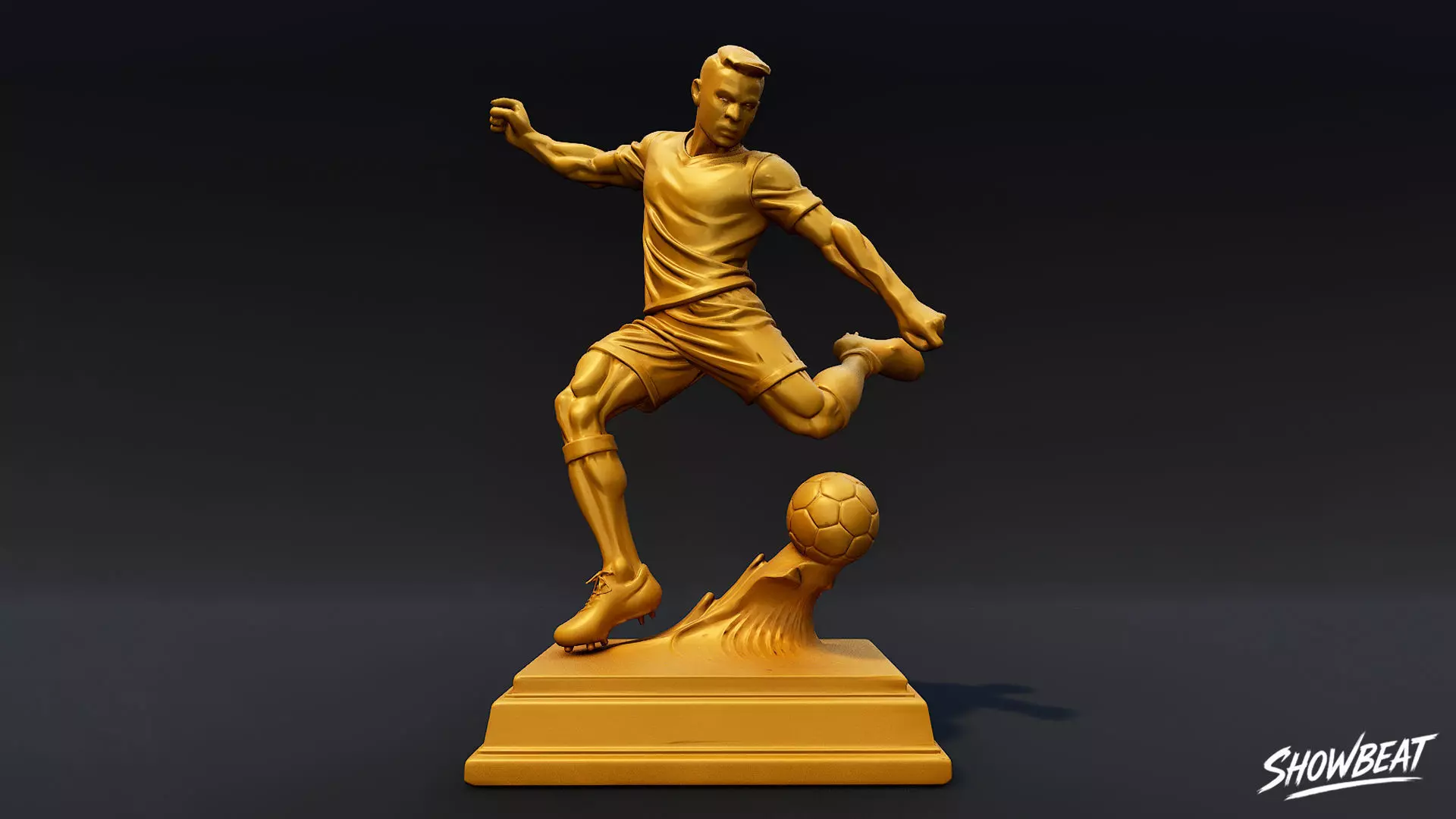 Golden Soccer Statue Low-poly 3D model_0