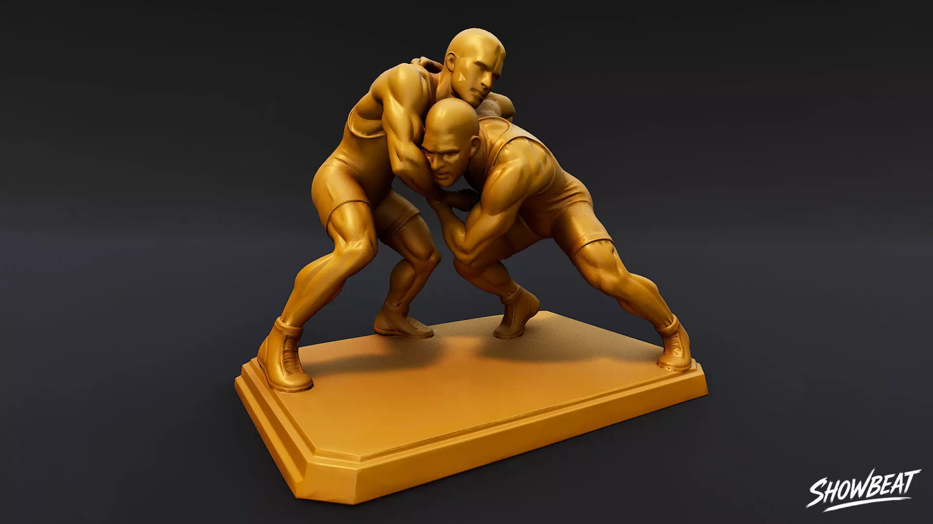 Golden Wrestling Statue Low-poly 3D model_0